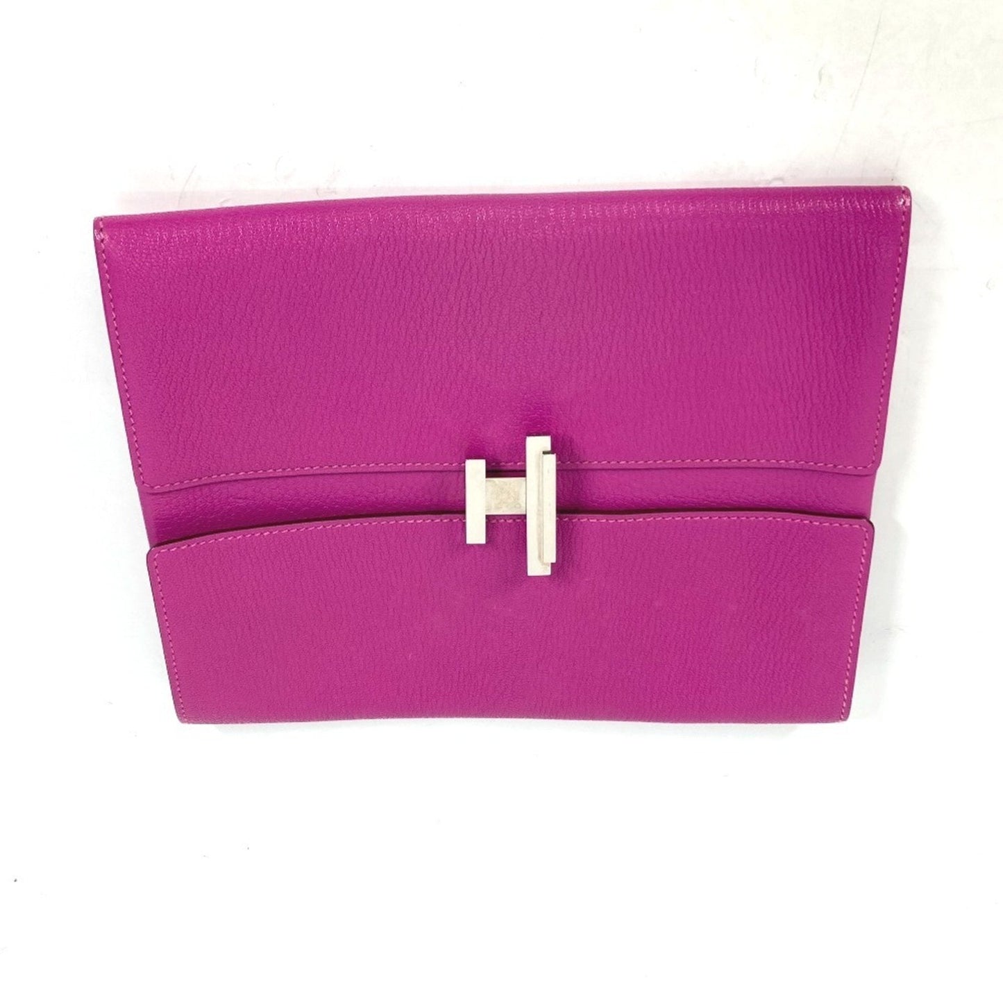 Hermes Pink Rose Purple Chevre Leather Clutch Bag Pouch ( )