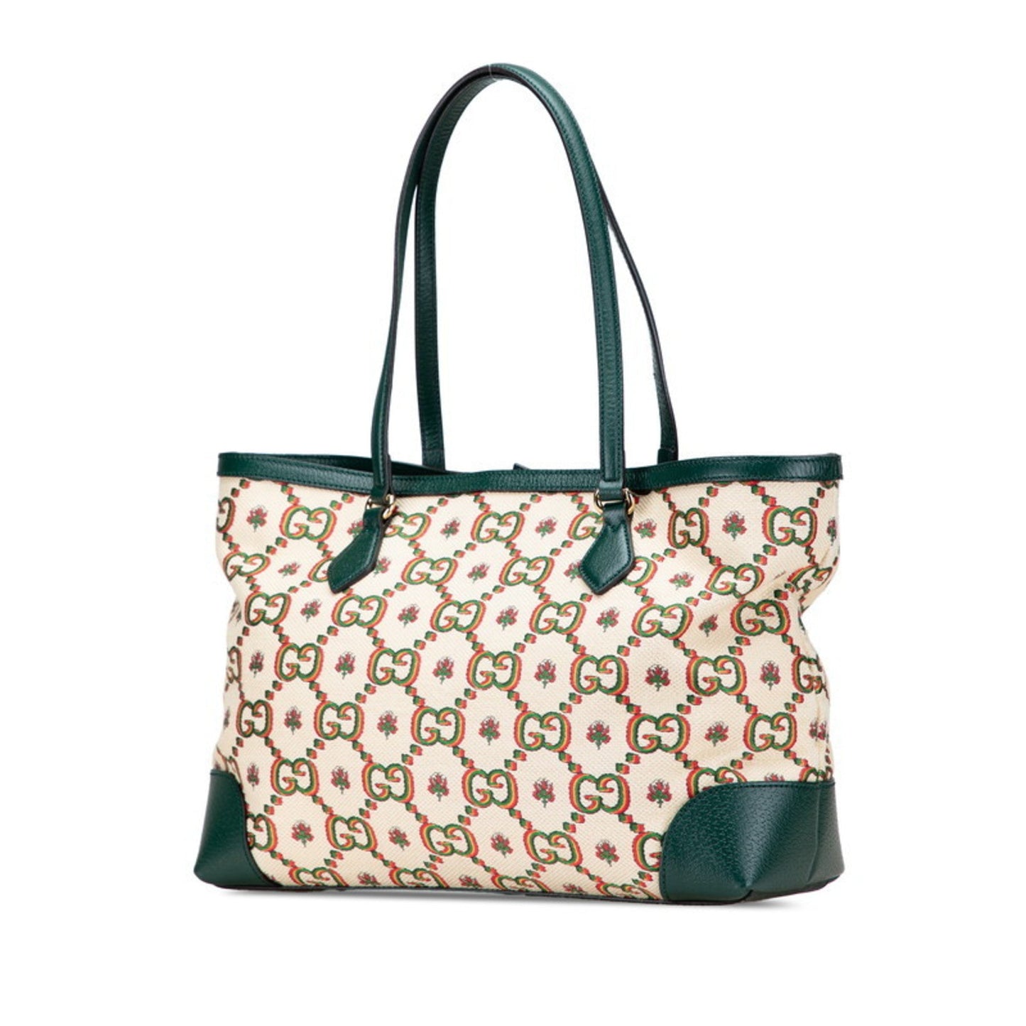 Gucci Ophidia Beige Green Multi-Color Canvas Leather Tote Bag ( )