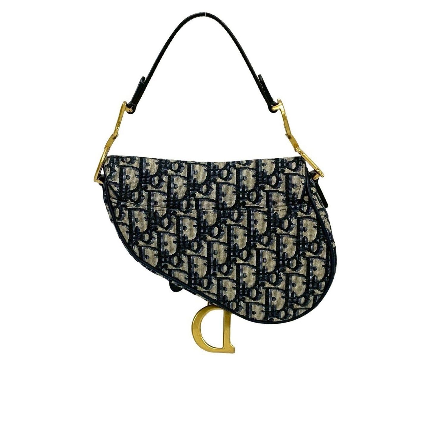 Christian Dior Navy Leather Canvas Saddle Bag Shoulder Bag ()