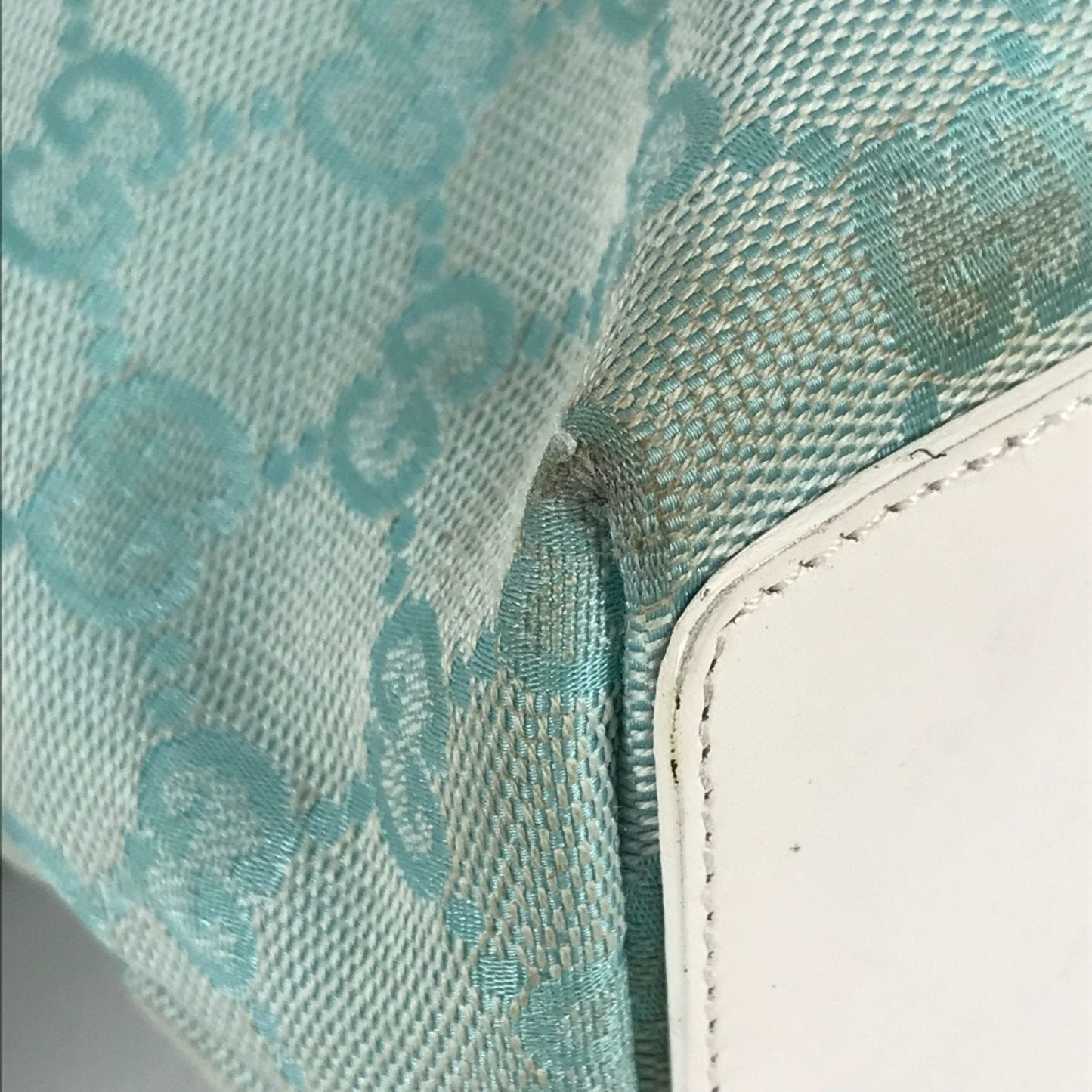 Gucci Blue White Canvas Leather Shoulder Bag Tote Bag ( )