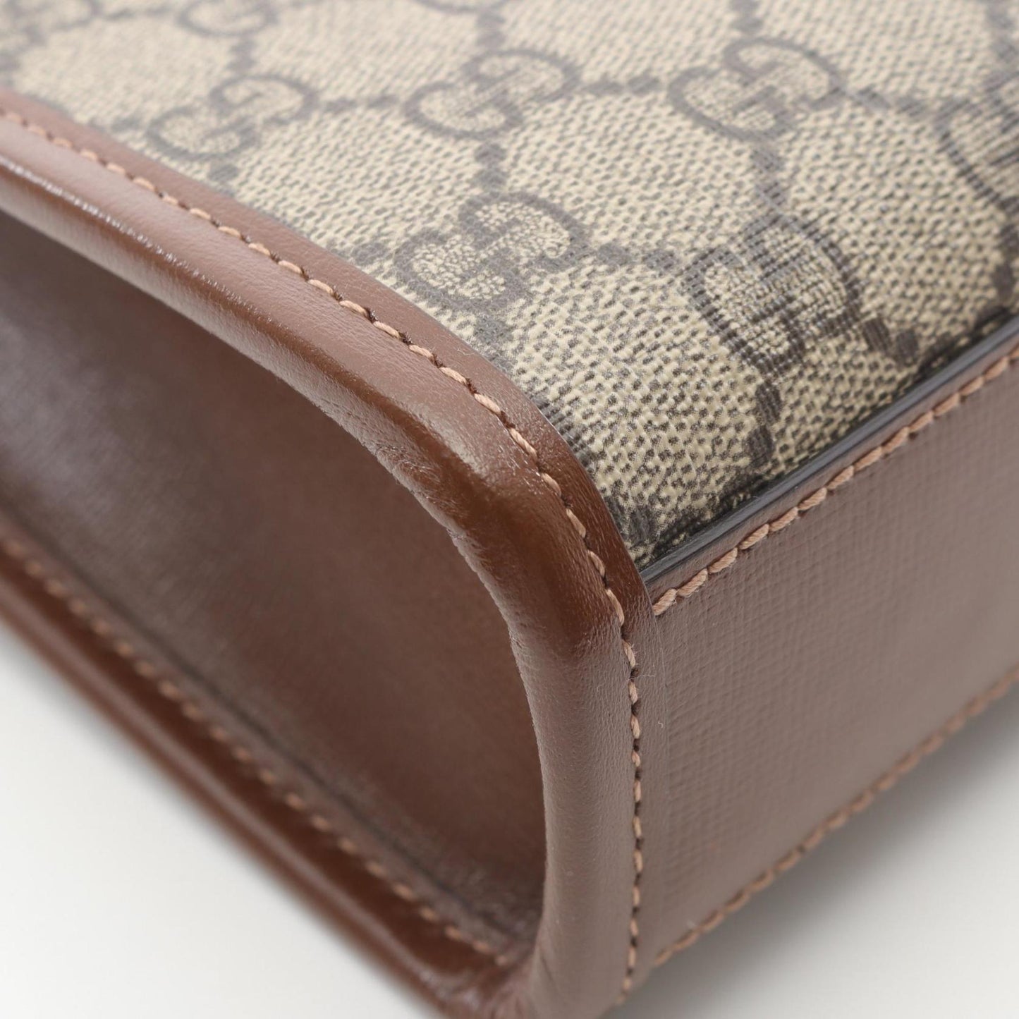 Gucci Beige Brown Coated Canvas Leather Handbag ( )