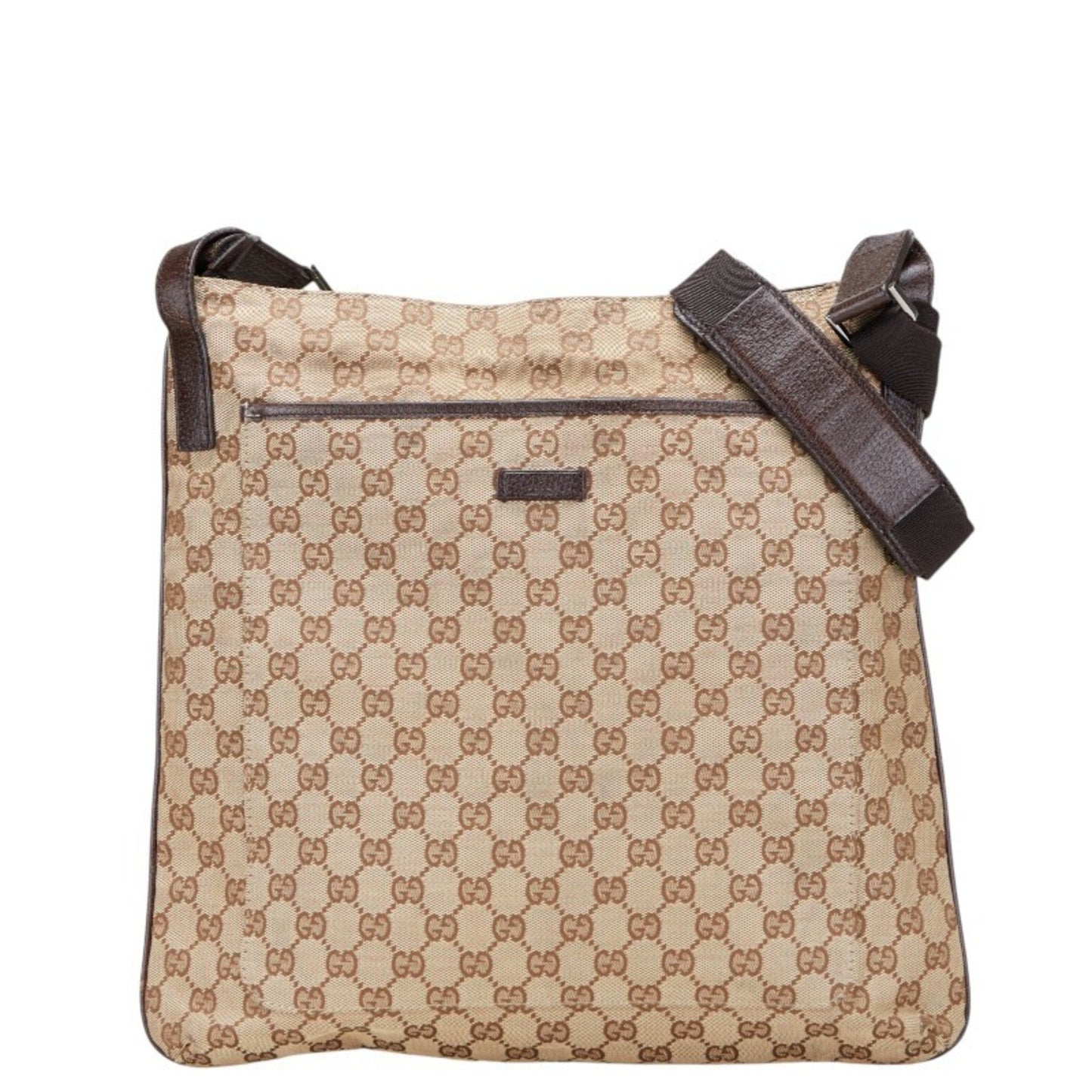 Gucci Beige Brown Canvas Leather Shoulder Bag ( )