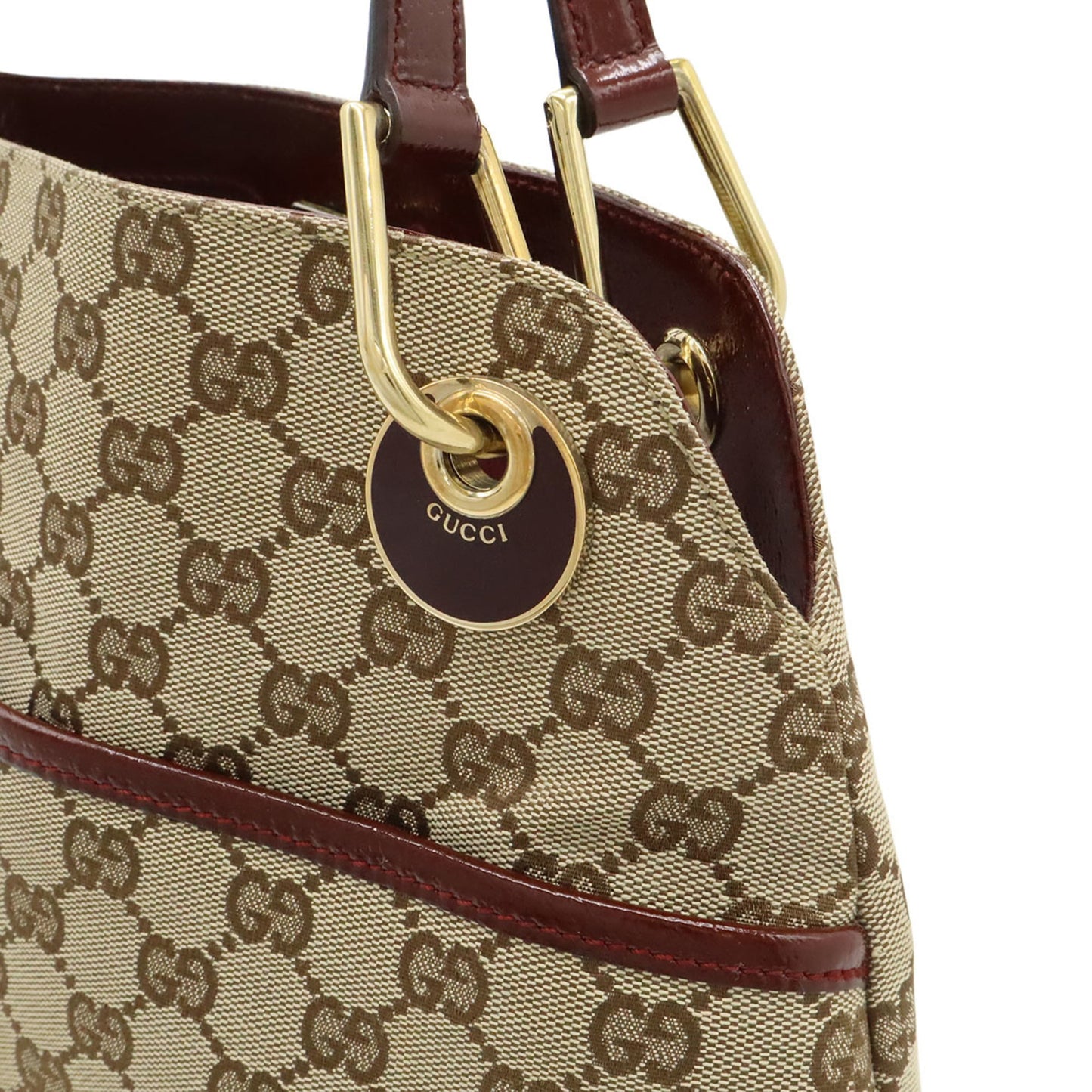 Gucci Beige Bordeaux Canvas Leather Shoulder Bag Tote Bag ( )
