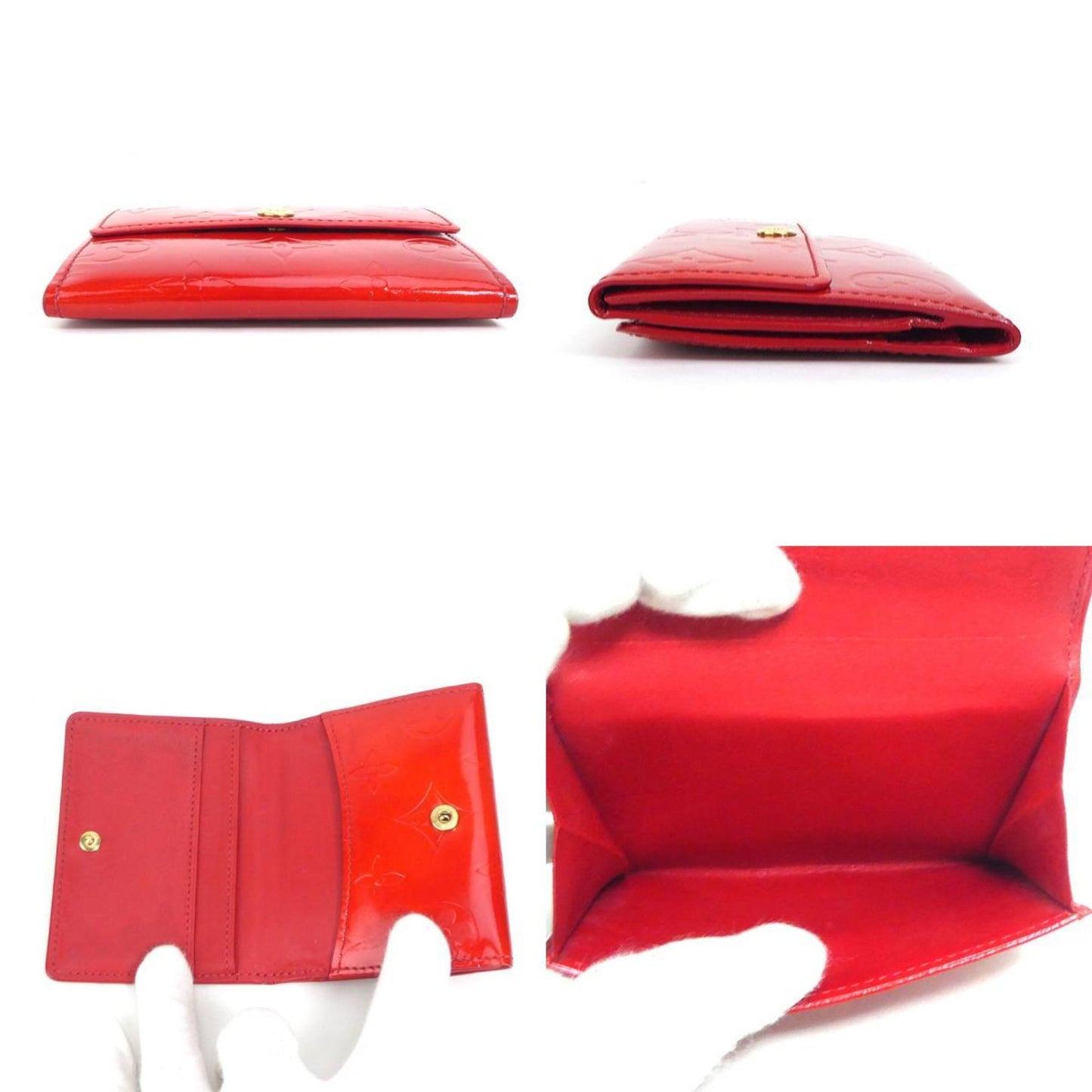LOUIS VUITTON coin case card monogram verni patent leather red gold ladies