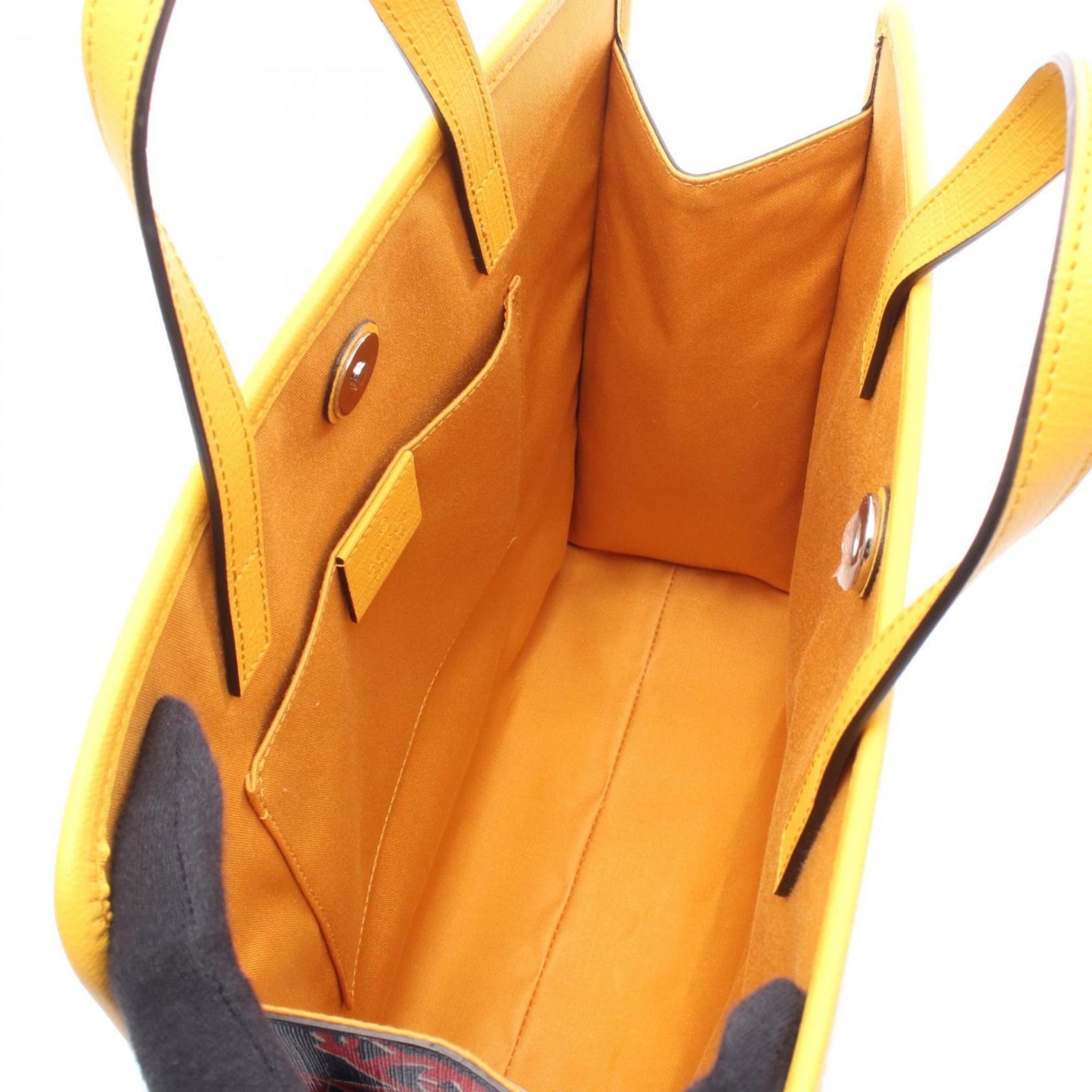Gucci Navy Red Color Yellow Coated Canvas Leather Tote Bag ( )