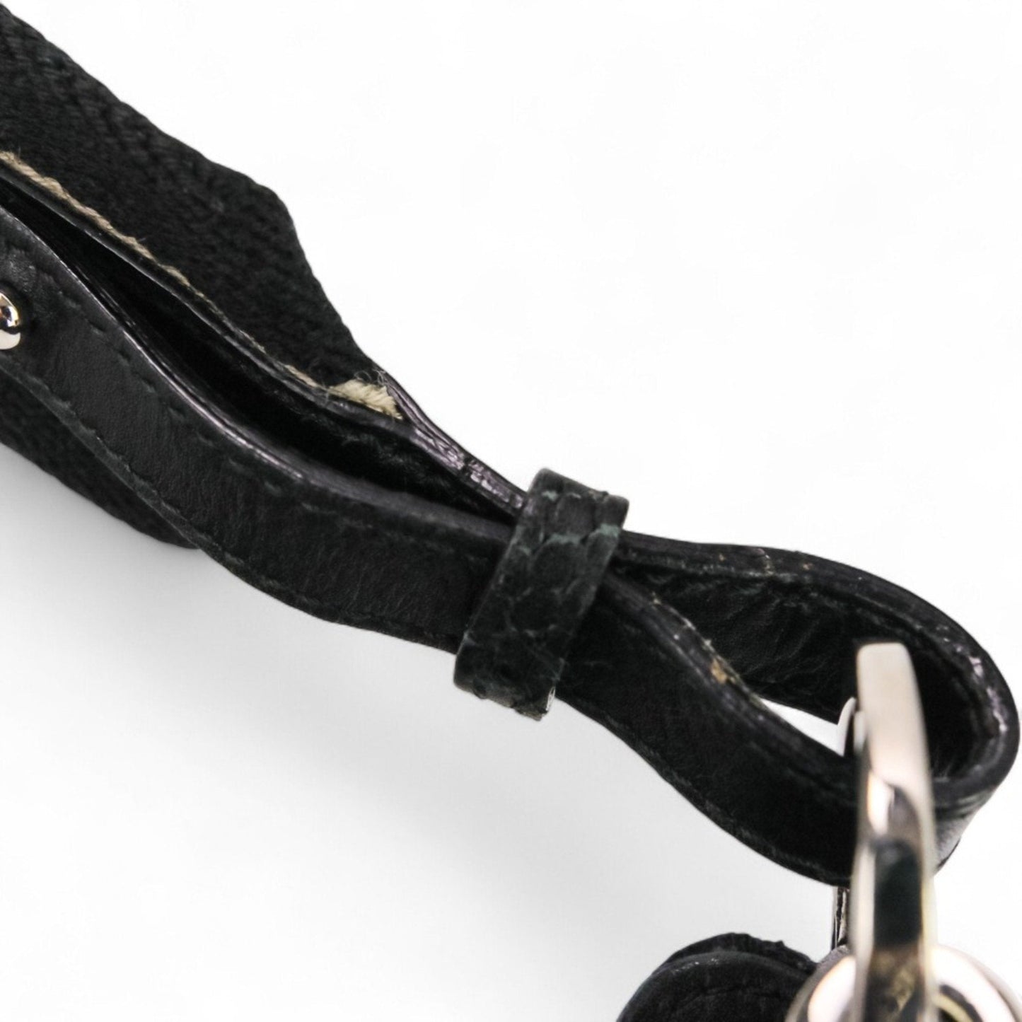 Gucci Black Leather Gg Canvas Handbag Shoulder Bag ( )