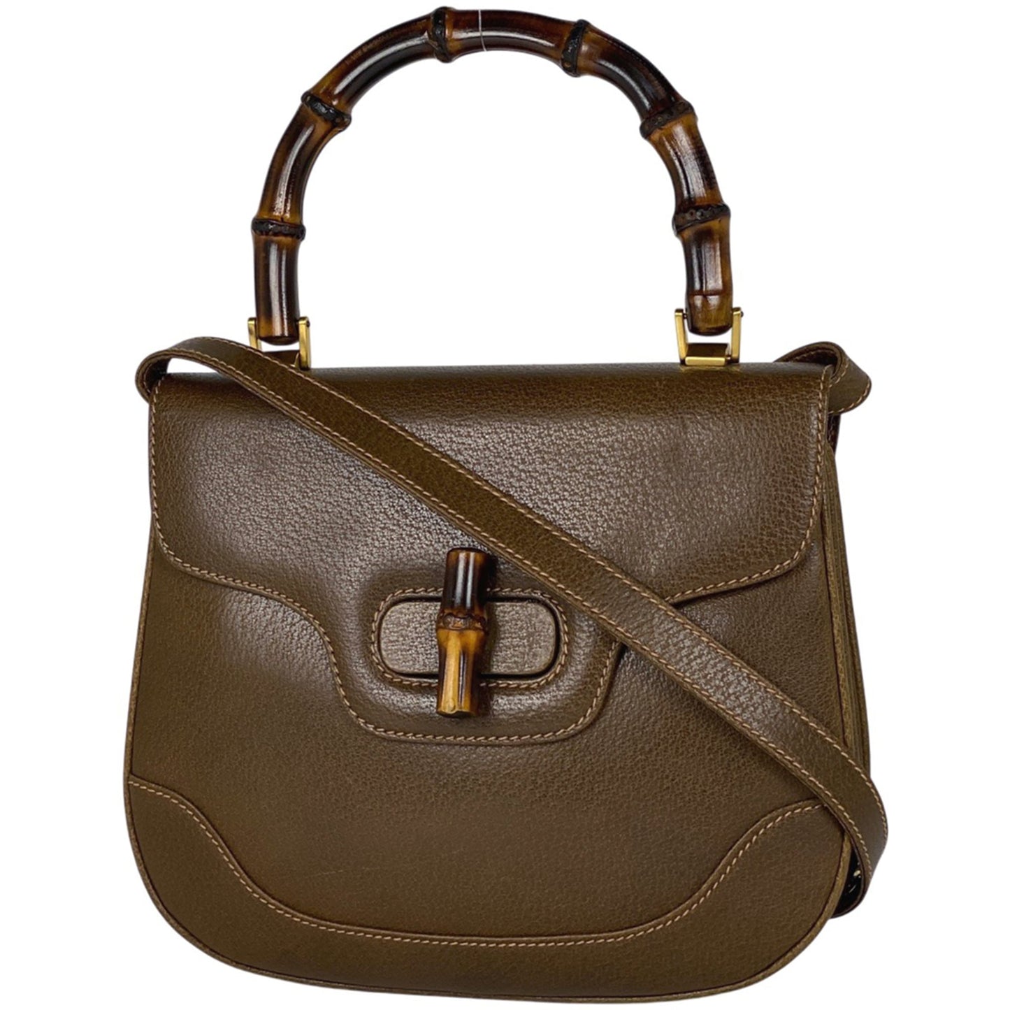 Gucci Brown Bamboo Leather Handbag Shoulder Bag ( )