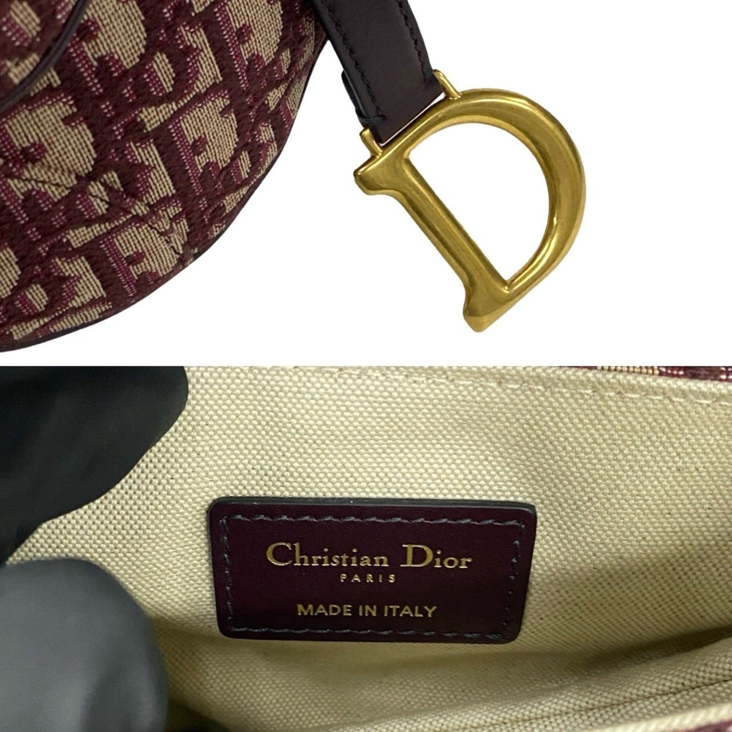 Christian Dior Red Color Leather Canvas Handbag Saddle Bag ()