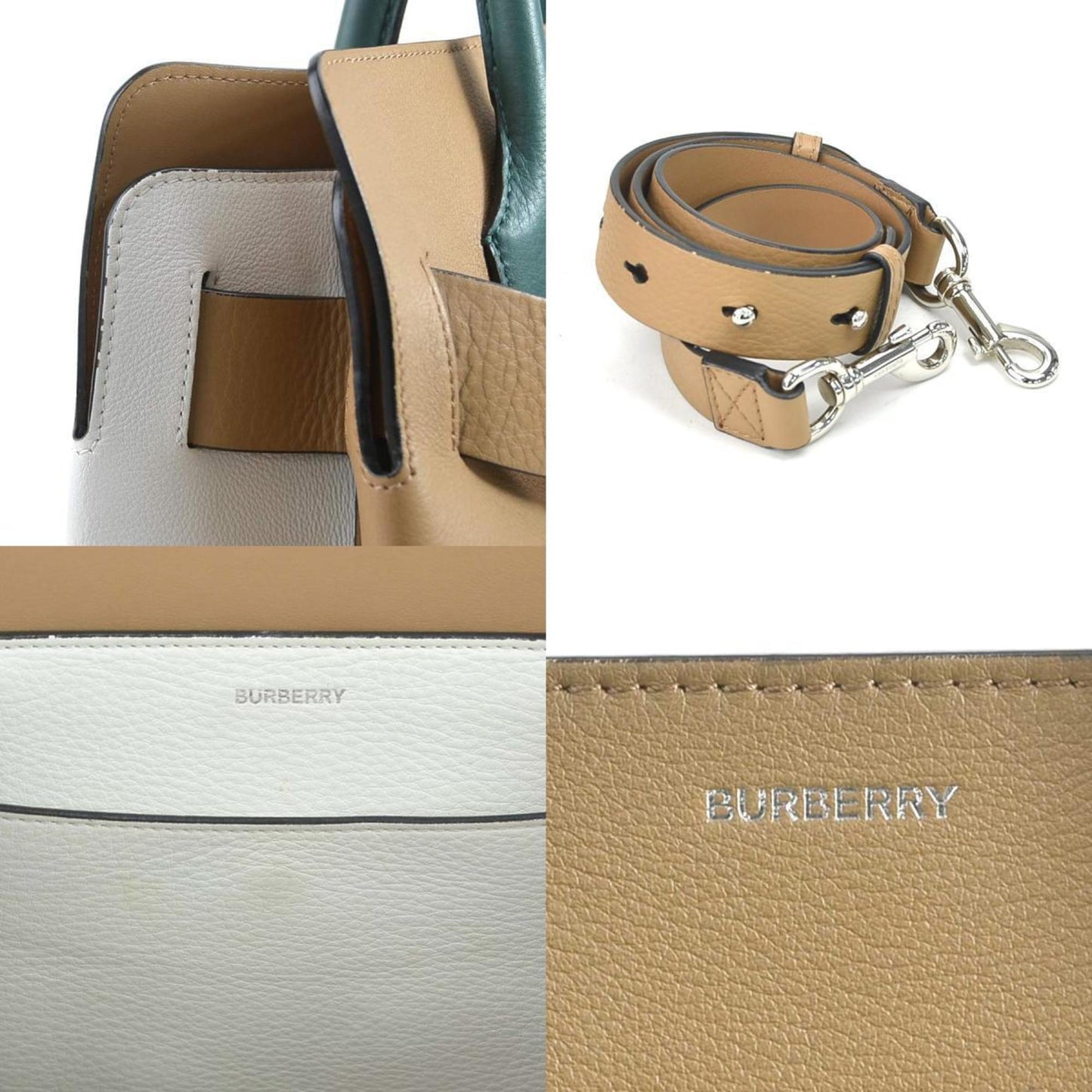 Burberry Beige Green White Leather Handbag Shoulder Bag ( )