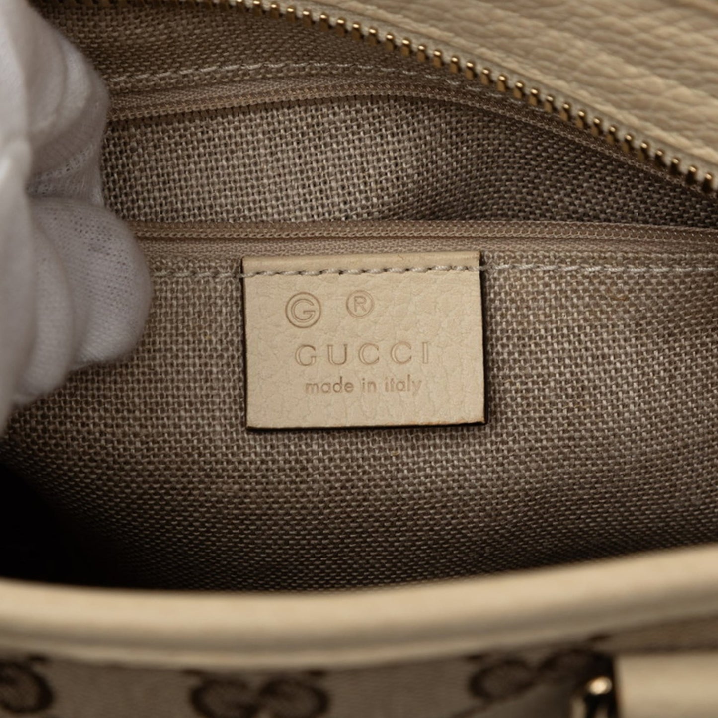 Gucci Beige White Canvas Leather Handbag Shoulder Bag ( )