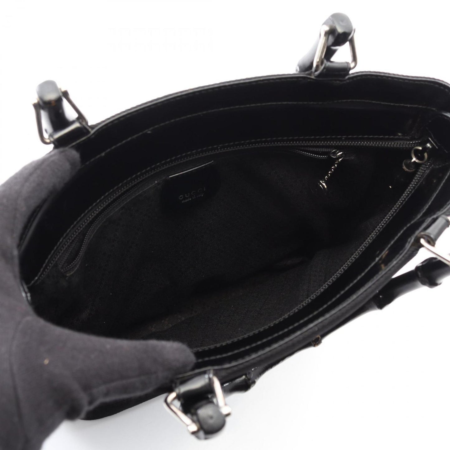 Gucci Black Leather Nylon Canvas Handbag ( )