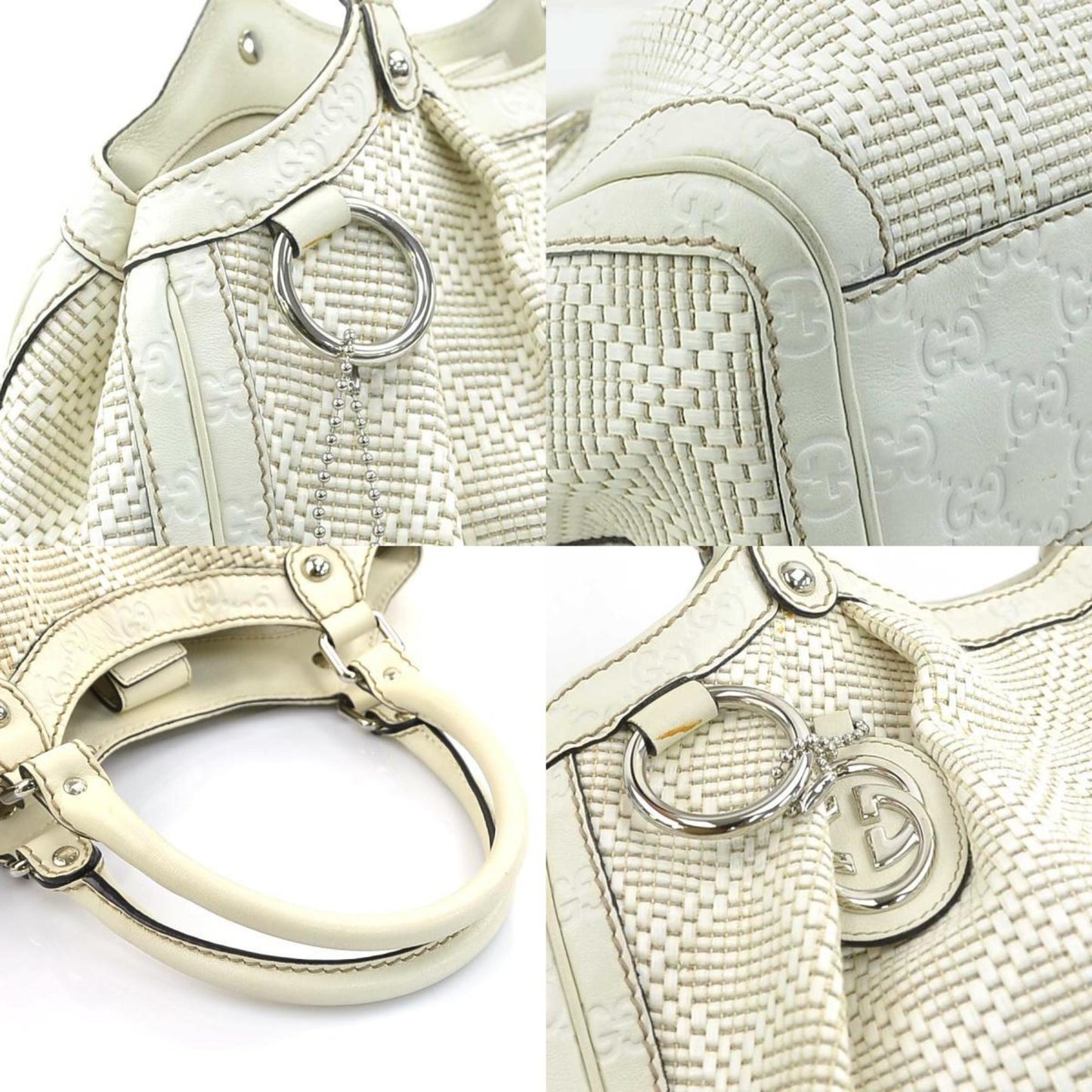 Gucci Ivory Leather Nylon Handbag ( )