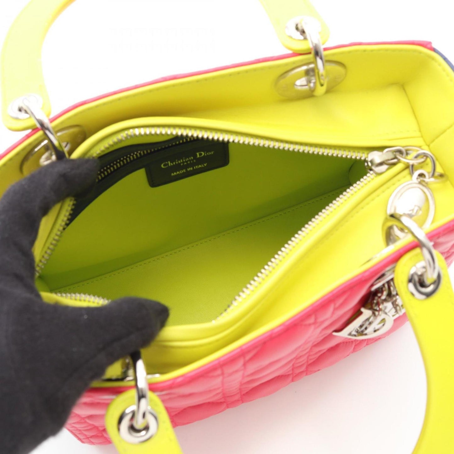 Christian Dior Blue Pink Yellow Leather Handbag ()