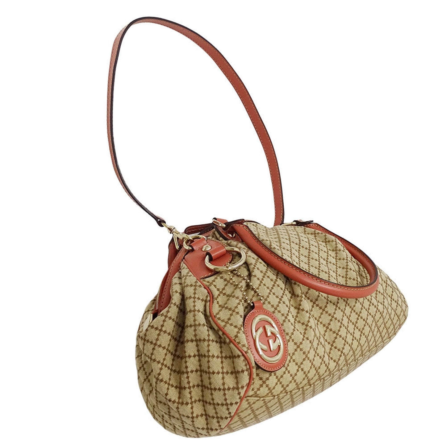 Gucci Beige Pink Canvas Leather Handbag Shoulder Bag ( )
