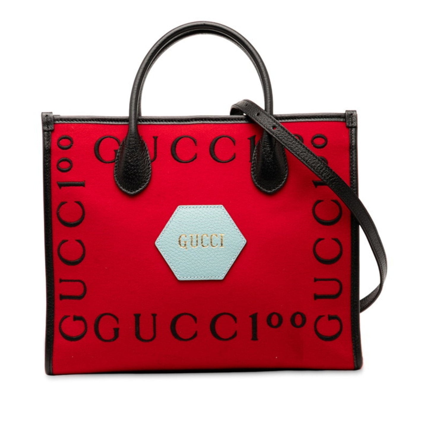Gucci Black Red Color Canvas Leather Shoulder Bag Tote Bag ( )