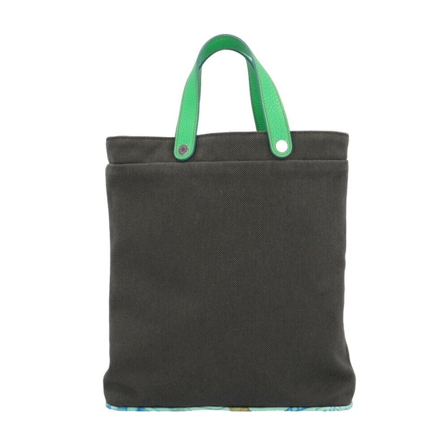 Hermes Petit H Gray Green Canvas Silk Handbag ( )