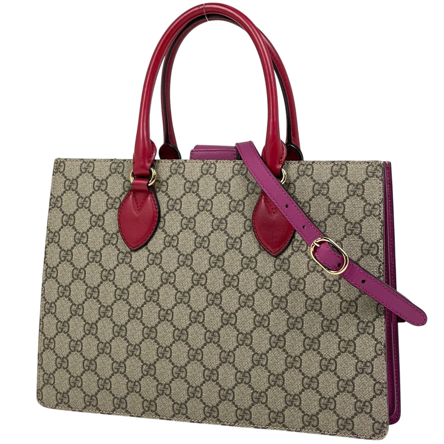 Gucci Brown Pink Red Color Coated Canvas Leather Handbag Shoulder Bag ( )