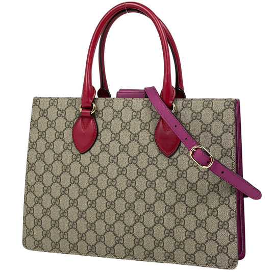 Gucci Brown Pink Red Color Coated Canvas Leather Handbag Shoulder Bag ( )