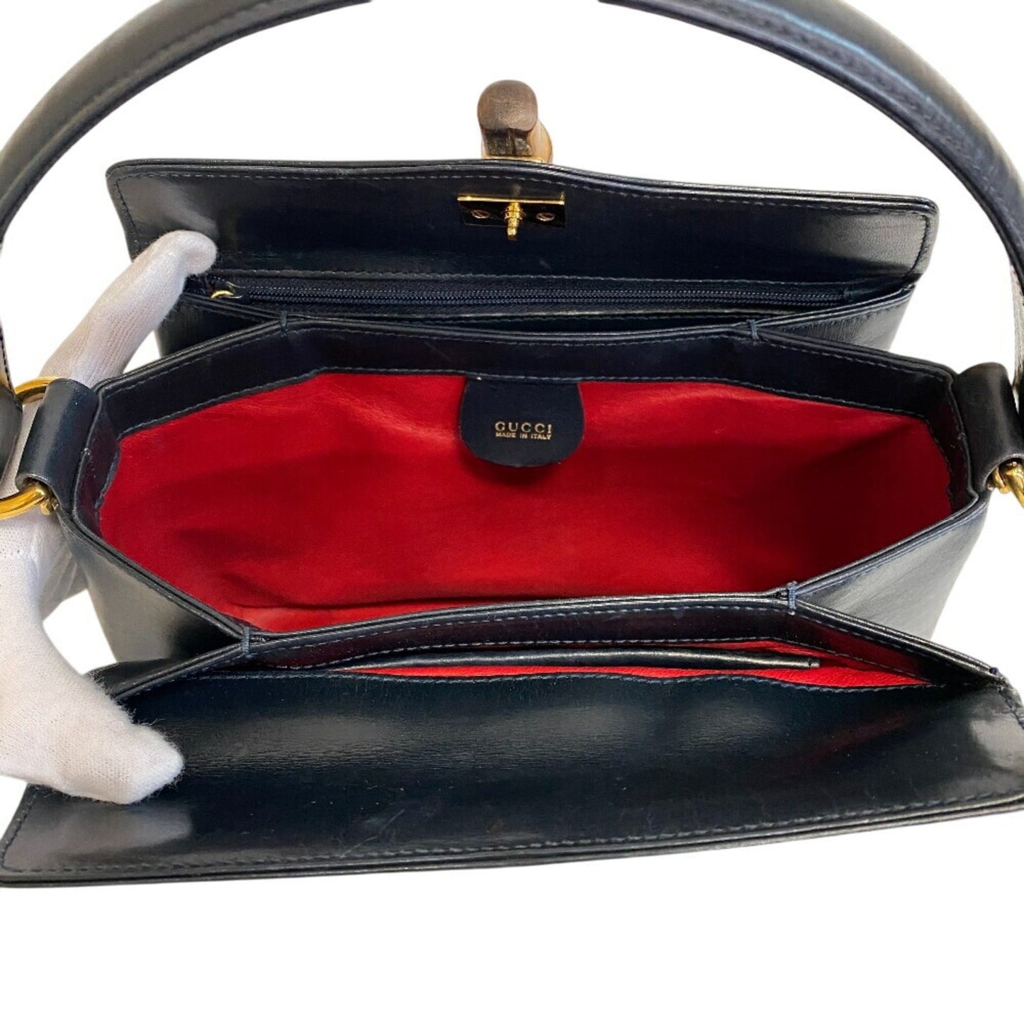 Gucci Black Red Color Leather Handbag ( )