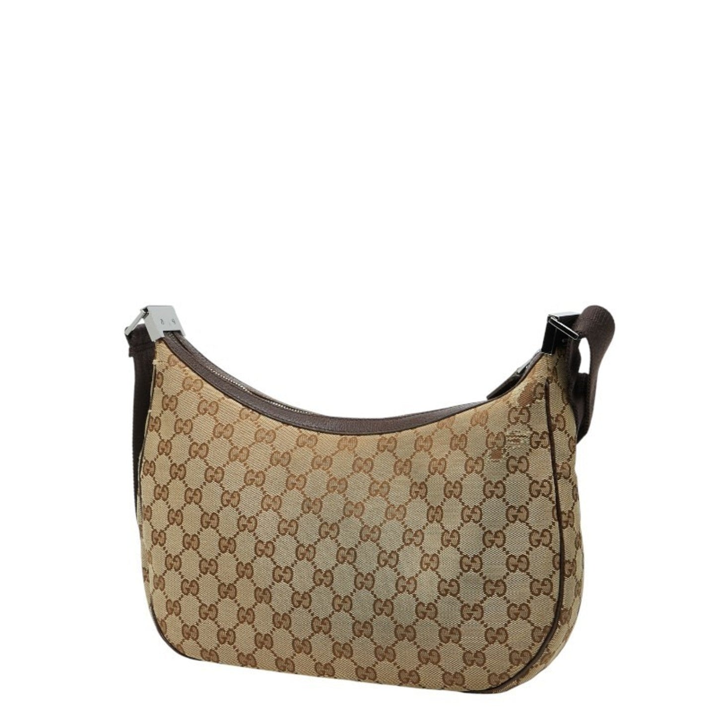Gucci Beige Brown Canvas Leather Shoulder Bag ( )
