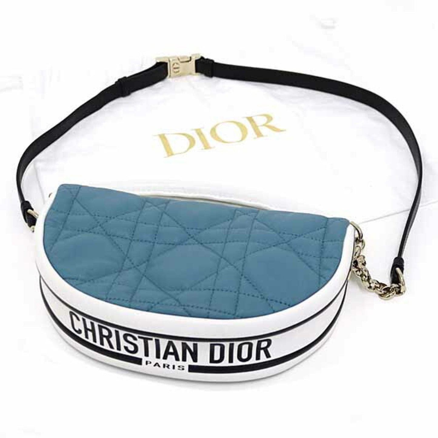 Christian Dior Black Blue White Leather Shoulder Bag ()