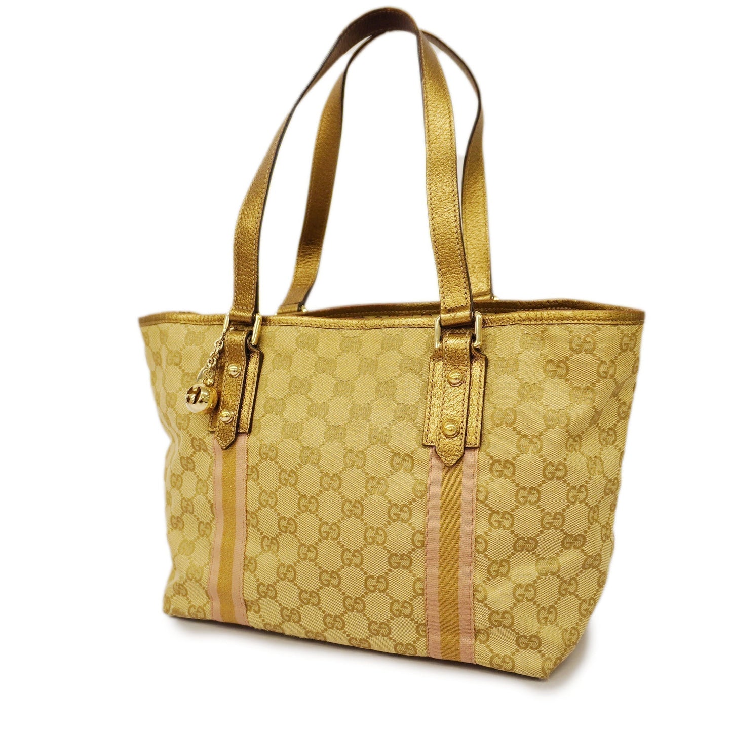 GUCCI Auth  Sherry Line Tote Bag 137396 Women's GG Canvas,Leather Beige,Gold