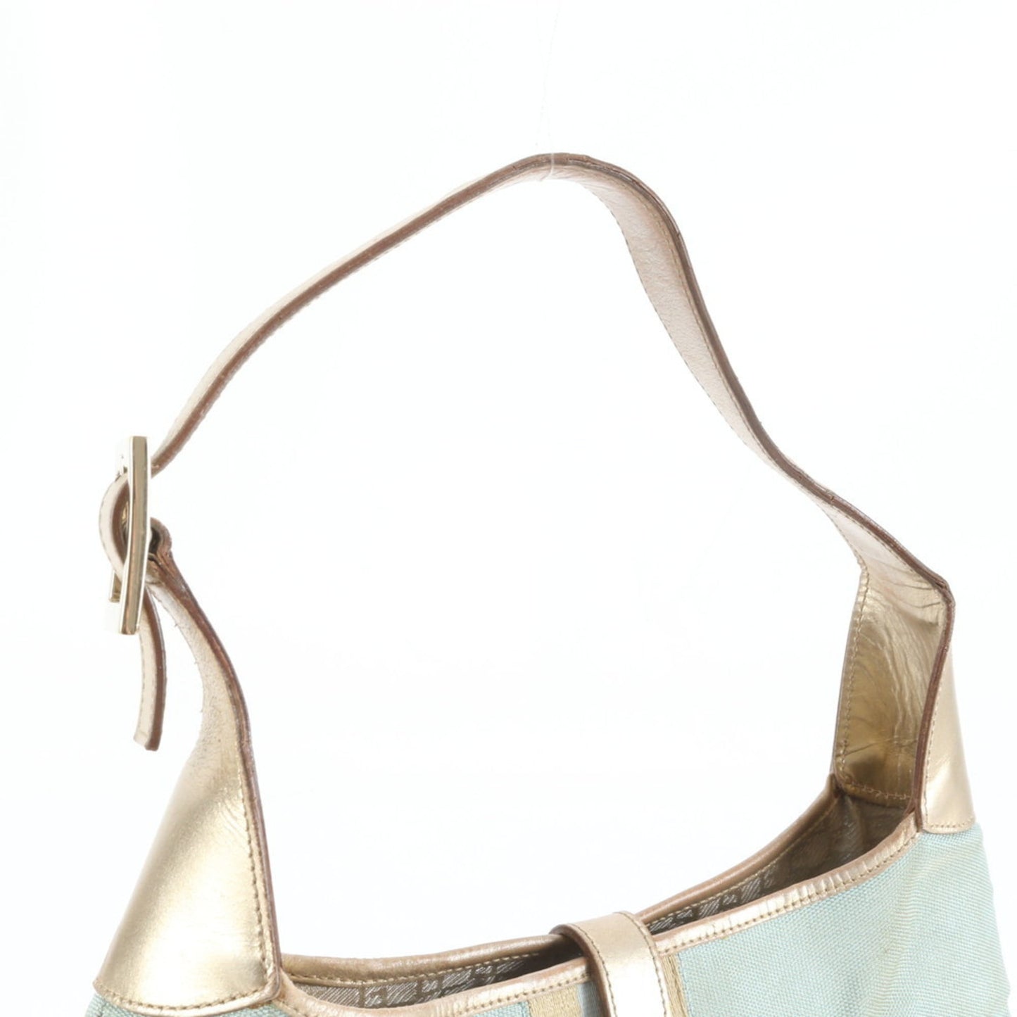 Gucci Blue Gold Leather Canvas Shoulder Bag ( )