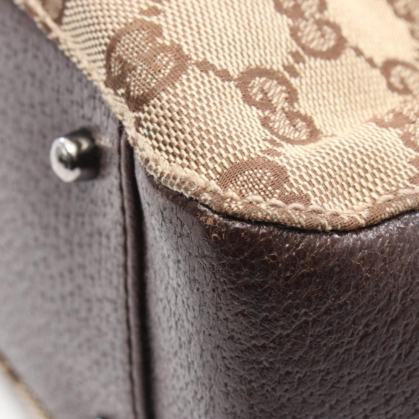 Gucci Beige Brown Gg Canvas Leather Handbag ( )