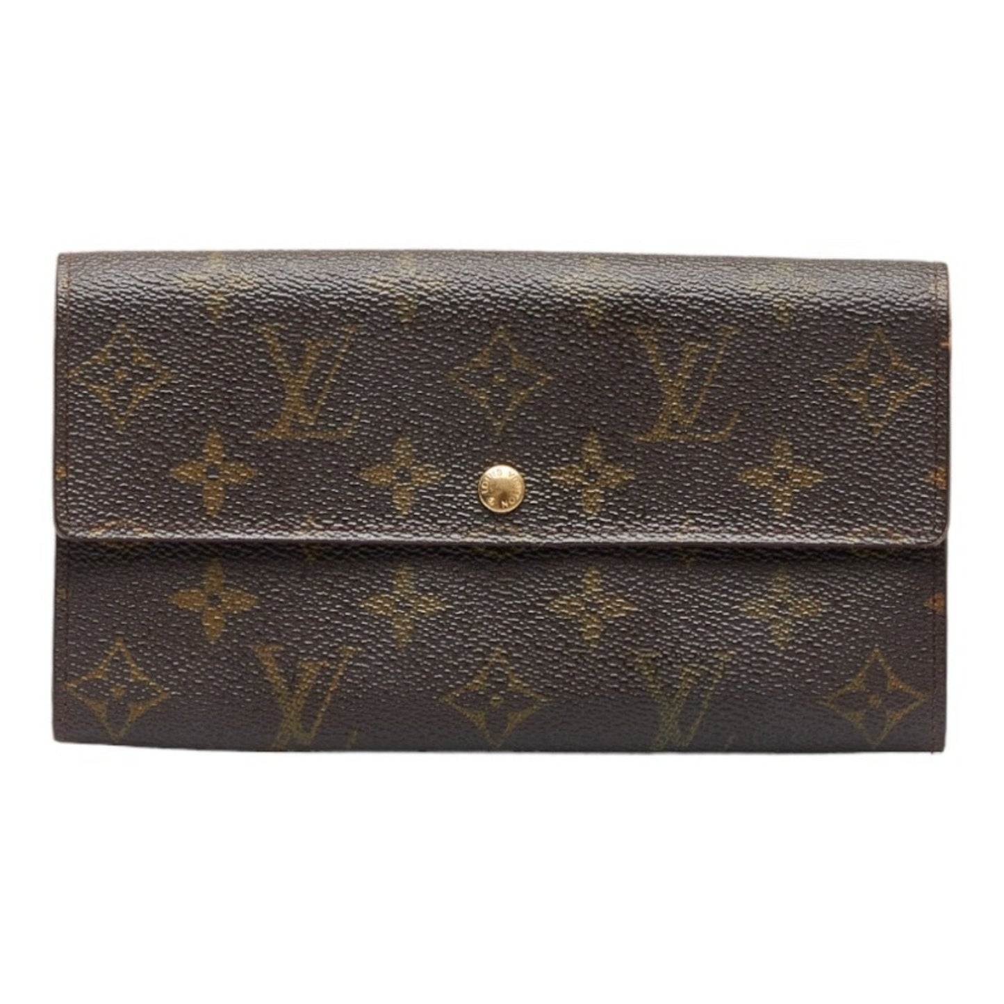 LOUIS VUITTON Monogram Pochette Porte Monet Credit Long Wallet M61725 Brown PVC Leather Ladies