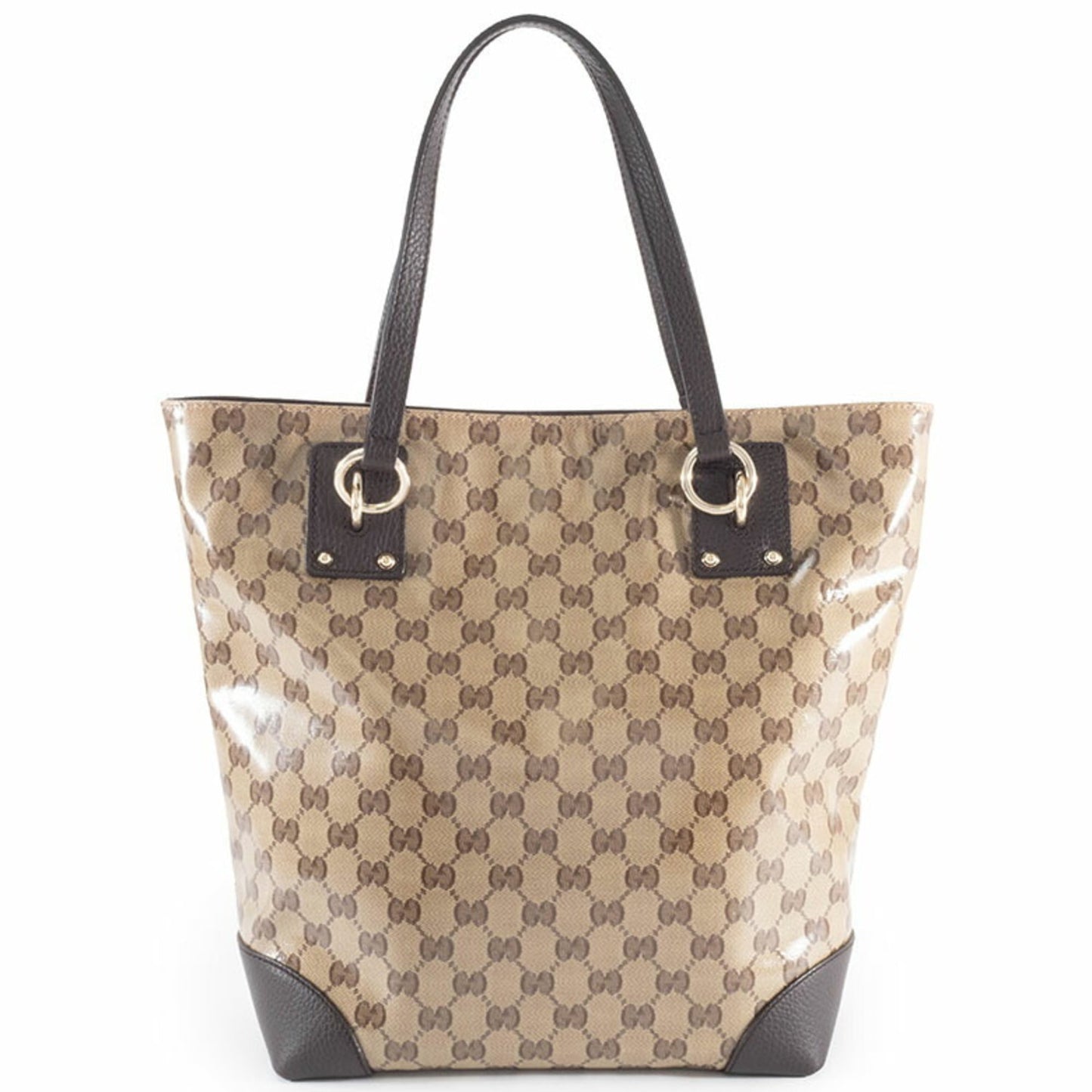 Gucci Beige Brown Pvc Canvas Leather Tote Bag ( )
