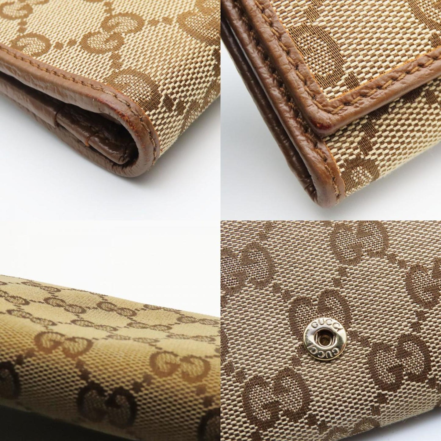 Gucci Brown Gg Canvas Leather Long Wallet (Bi-Fold) ( )