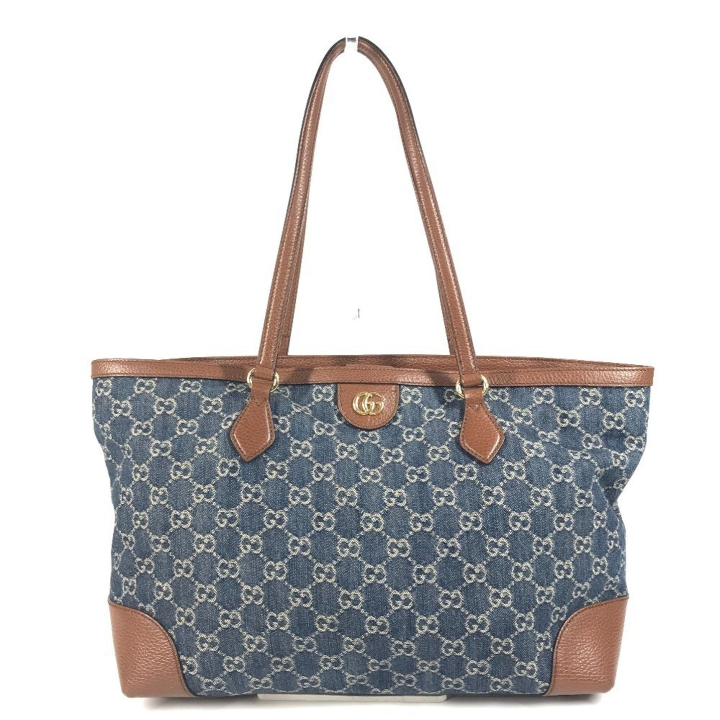 Gucci Blue Brown Denim Leather Shoulder Bag Tote Bag ( )