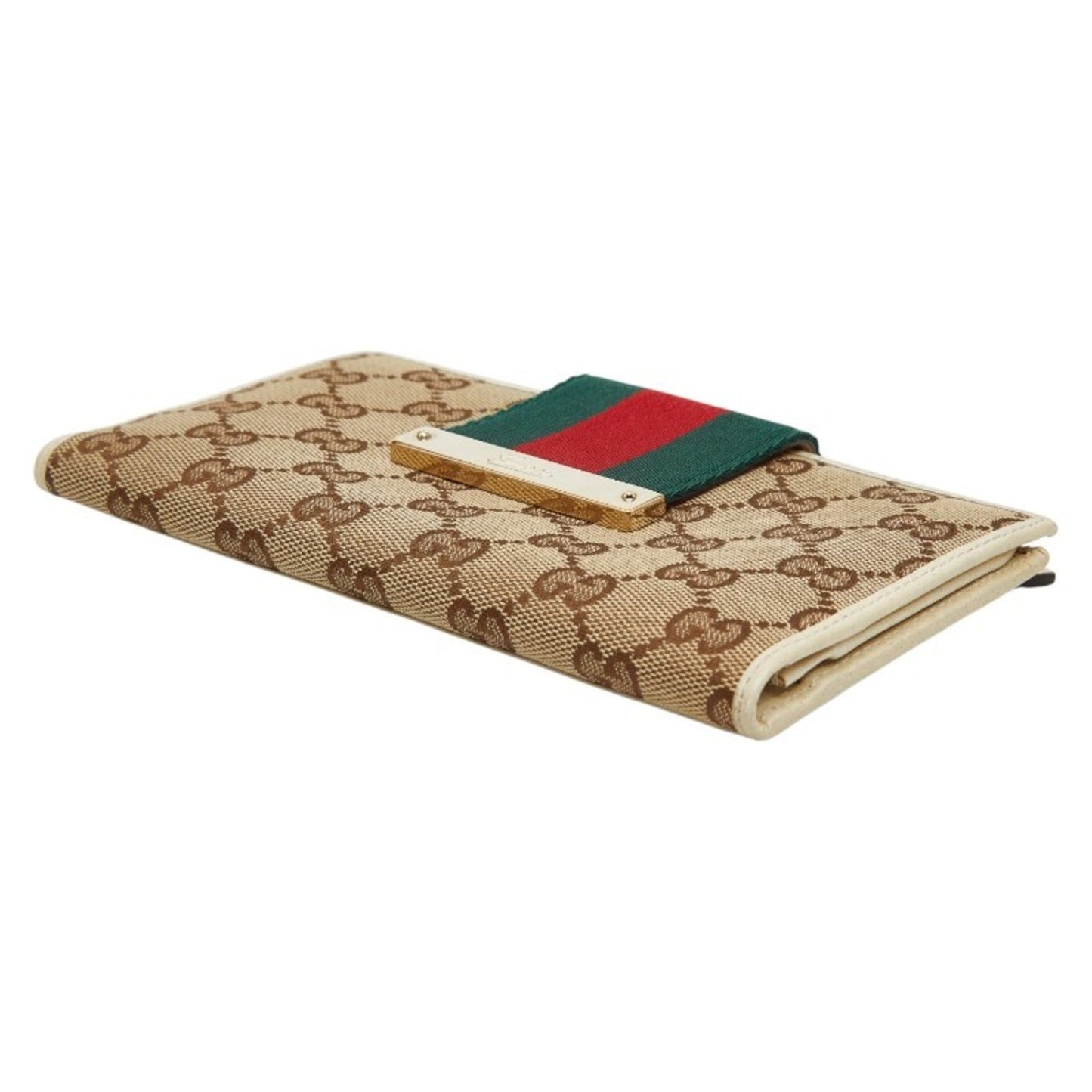 Gucci Beige Ivory Canvas Leather Long Wallet (Bi-Fold) ( )