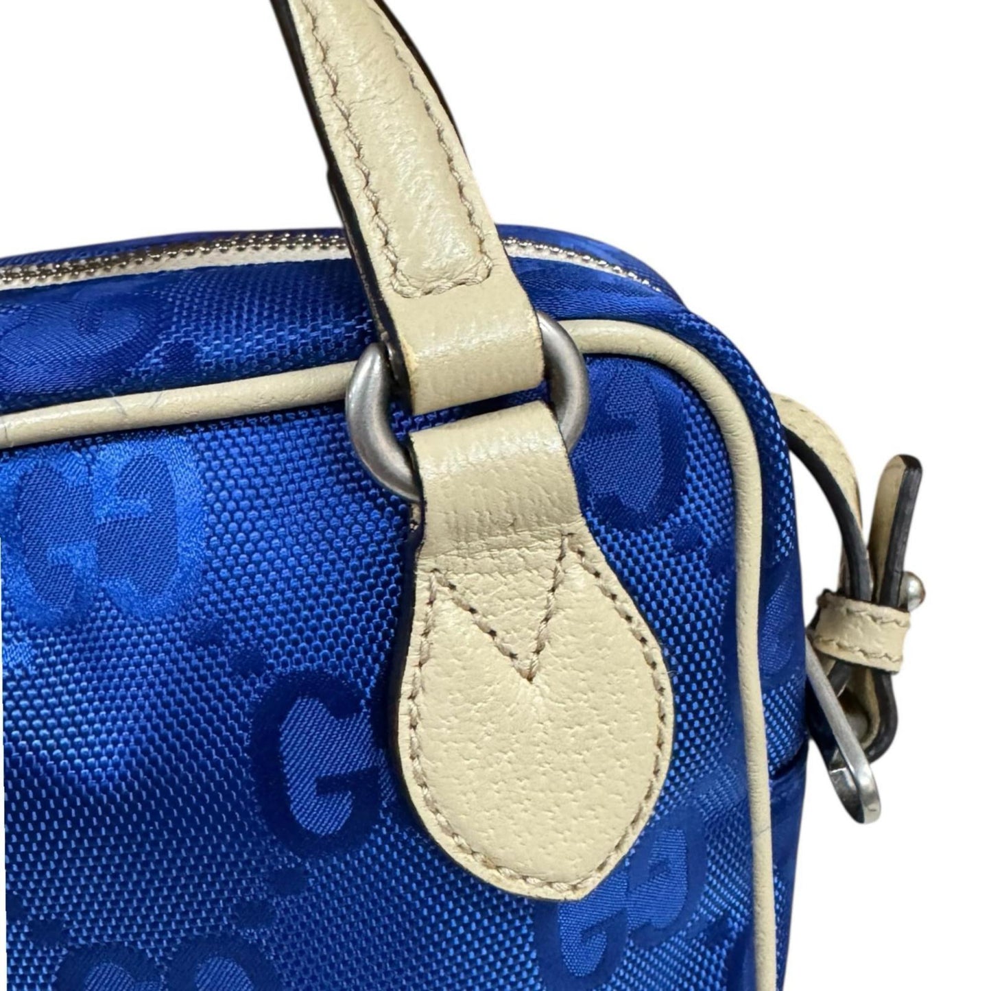Gucci Beige Blue Nylon Leather Shoulder Bag ( )