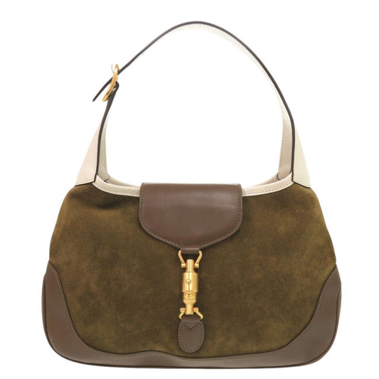 Gucci Brown Ivory Khaki Leather Suede Shoulder Bag ( )