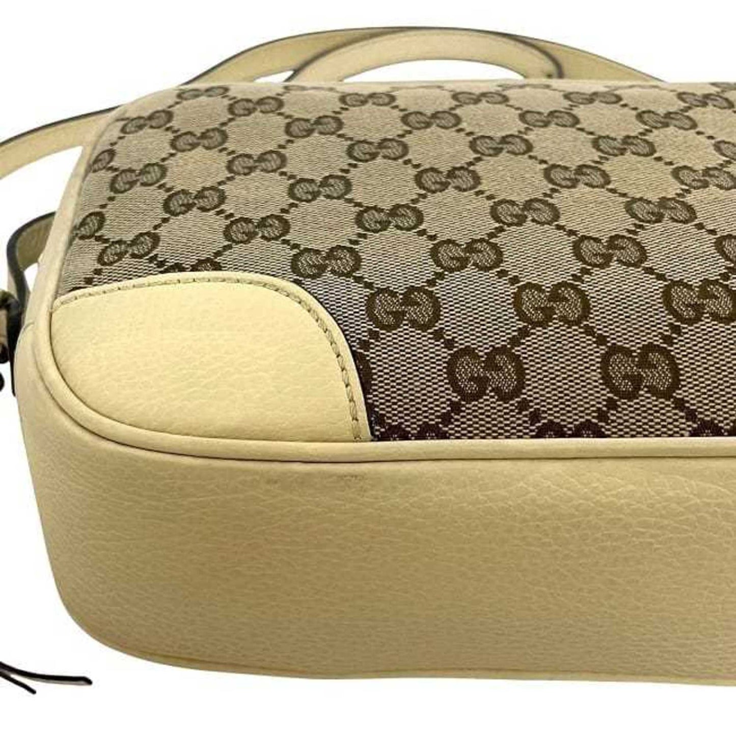 Gucci Beige White Canvas Leather Shoulder Bag ( )