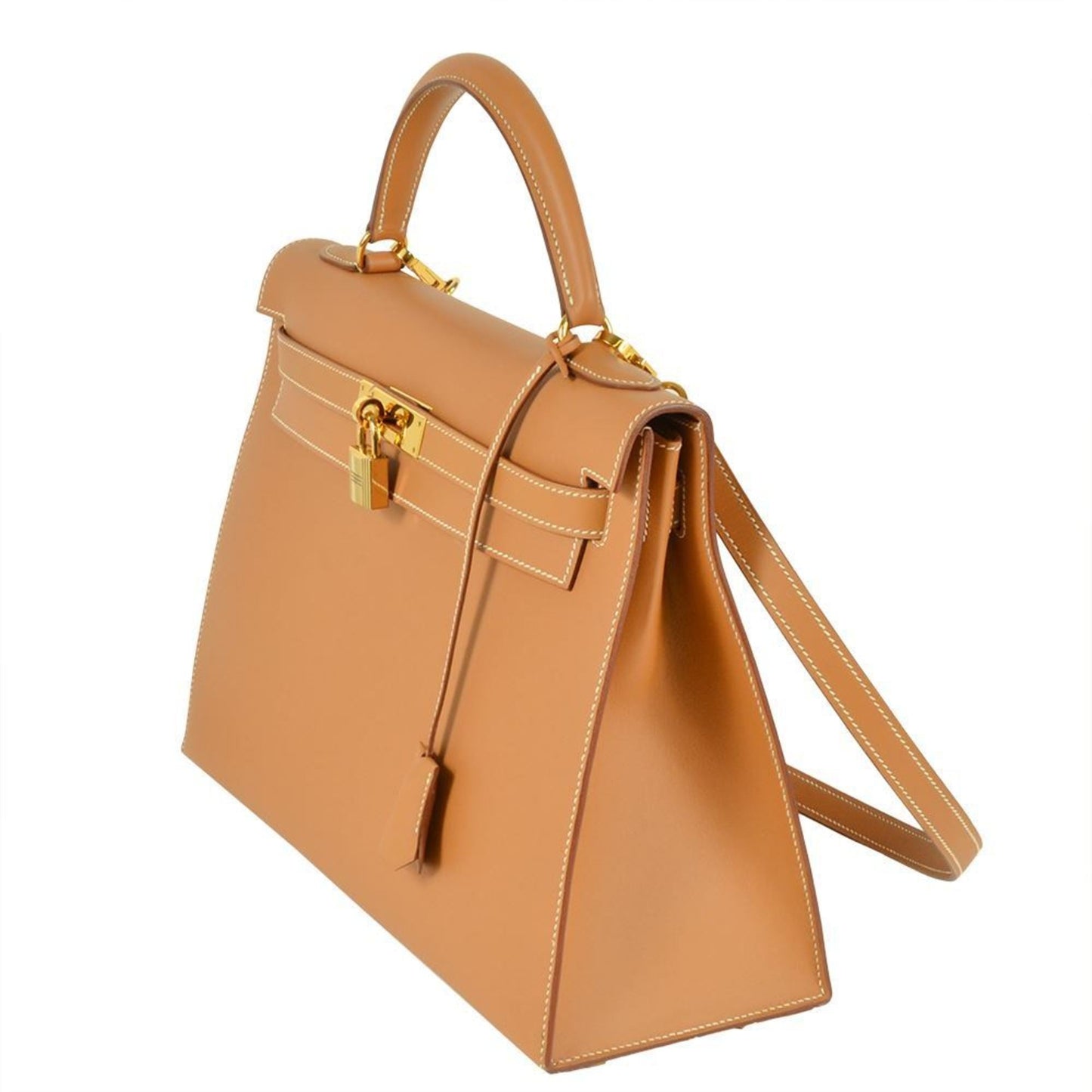 Hermes Kelly Brown Natural Box Calf Leather Handbag ( )