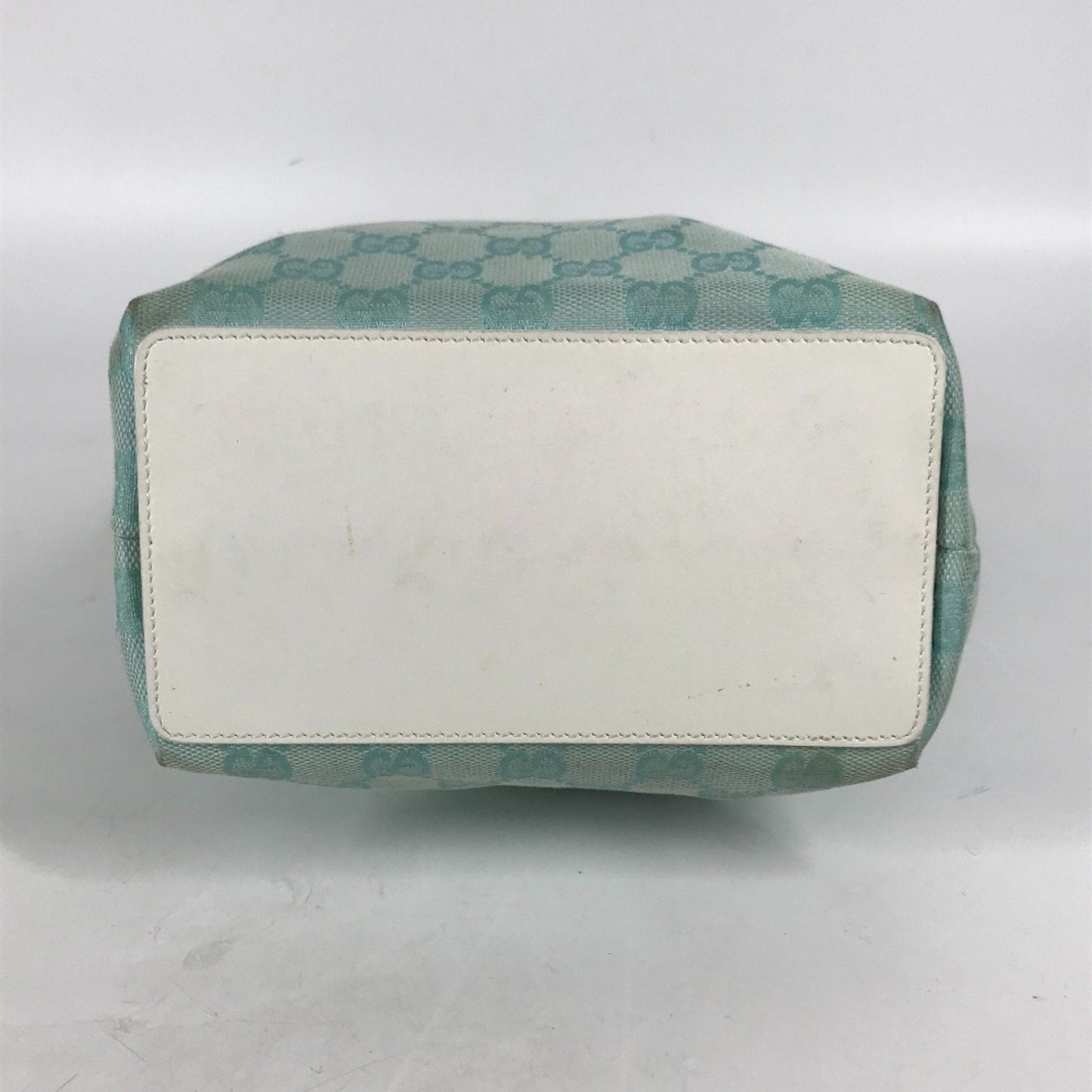 Gucci Blue White Canvas Leather Shoulder Bag Tote Bag ( )