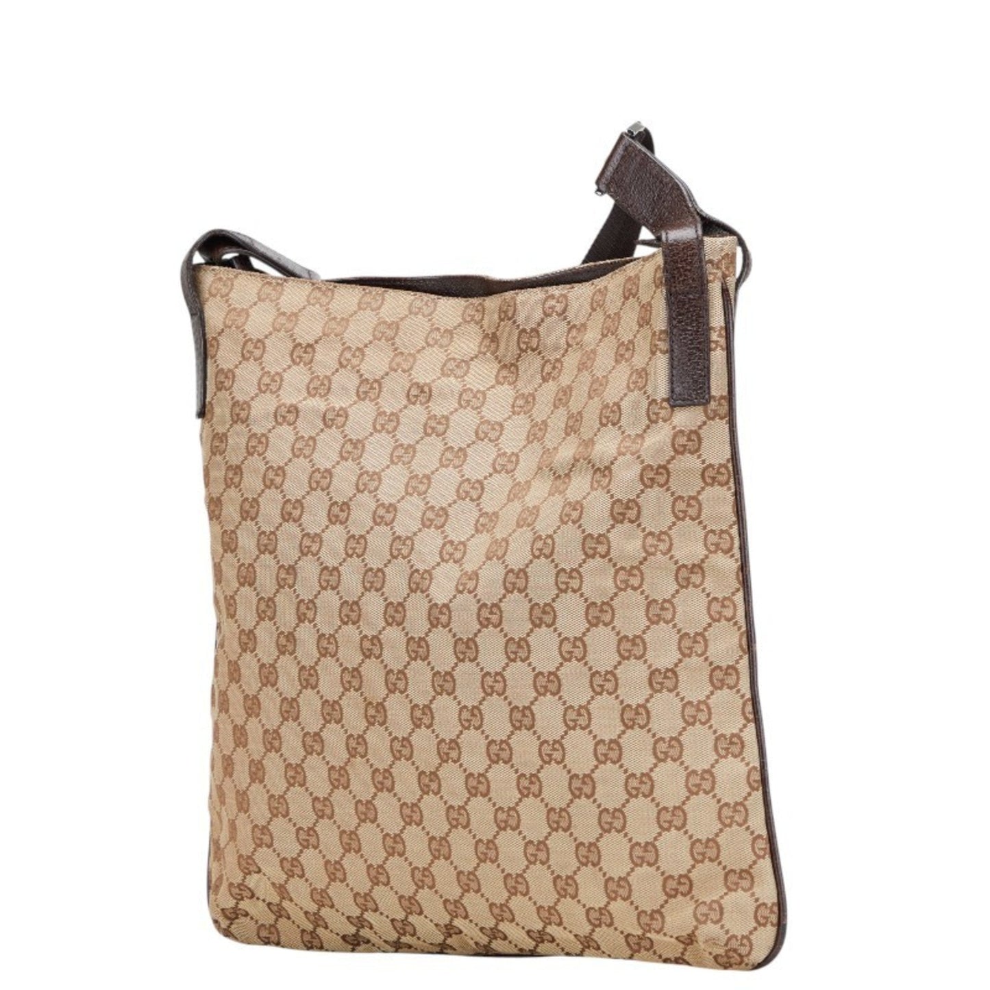 Gucci Beige Brown Canvas Leather Shoulder Bag ( )