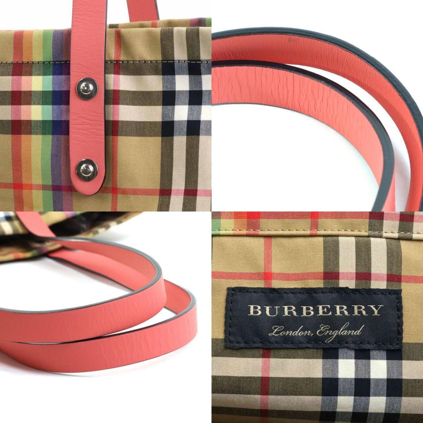 Burberry Beige Pink Cotton Leather Shoulder Bag Tote Bag ( )