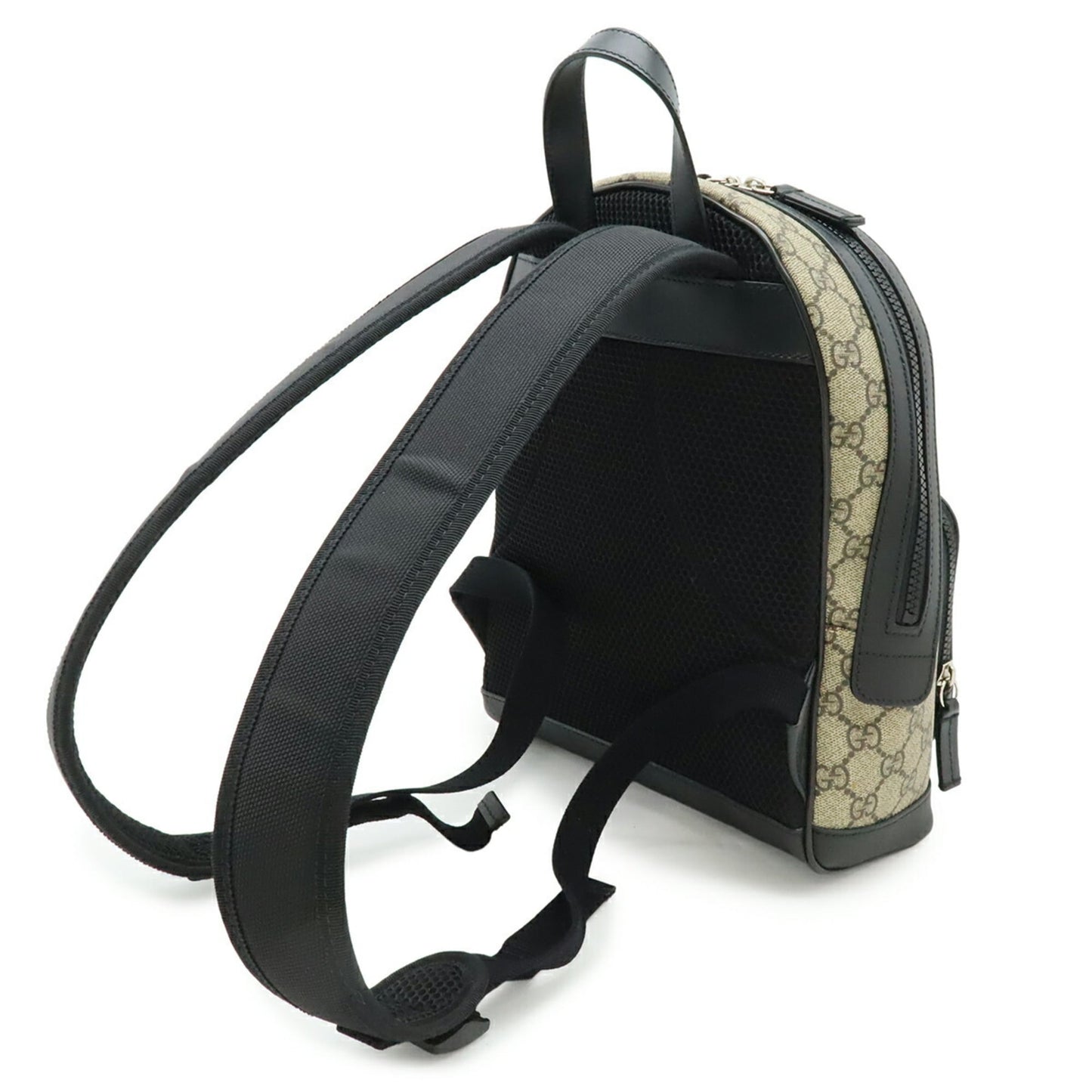Gucci Beige Black Gg Supreme Canvas Leather Backpack ( )