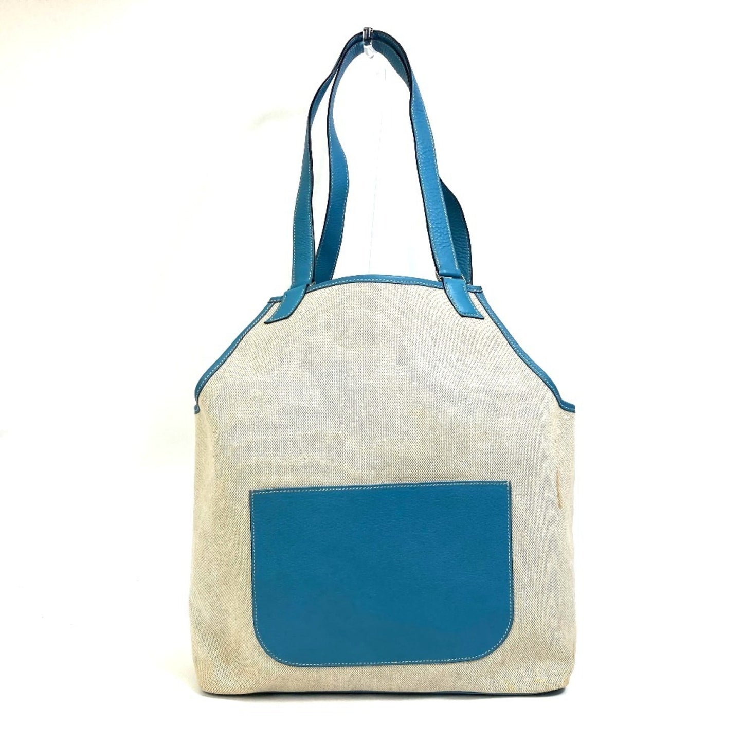 Hermes Jardinier Blue Natural Toile H Taurillon Clemence Leather Shoulder Bag Tote Bag ( )