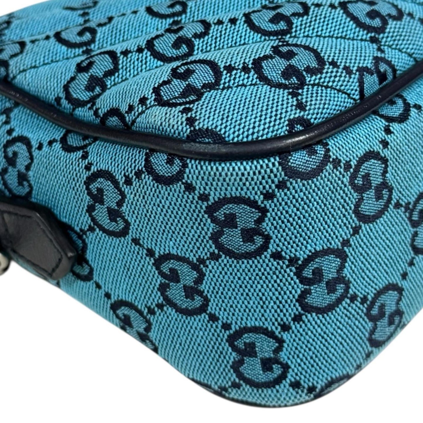 Gucci Gg Marmont Blue Navy Canvas Leather Shoulder Bag ( )