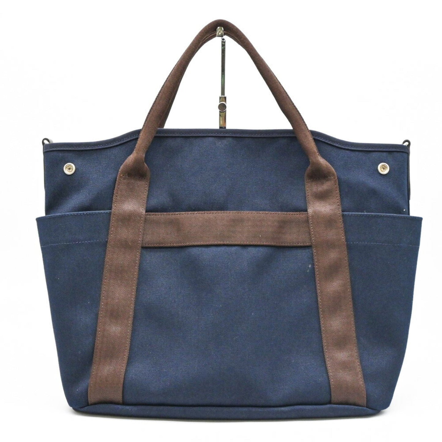 Hermes Navy Orange Canvas Handbag Tote Bag ( )