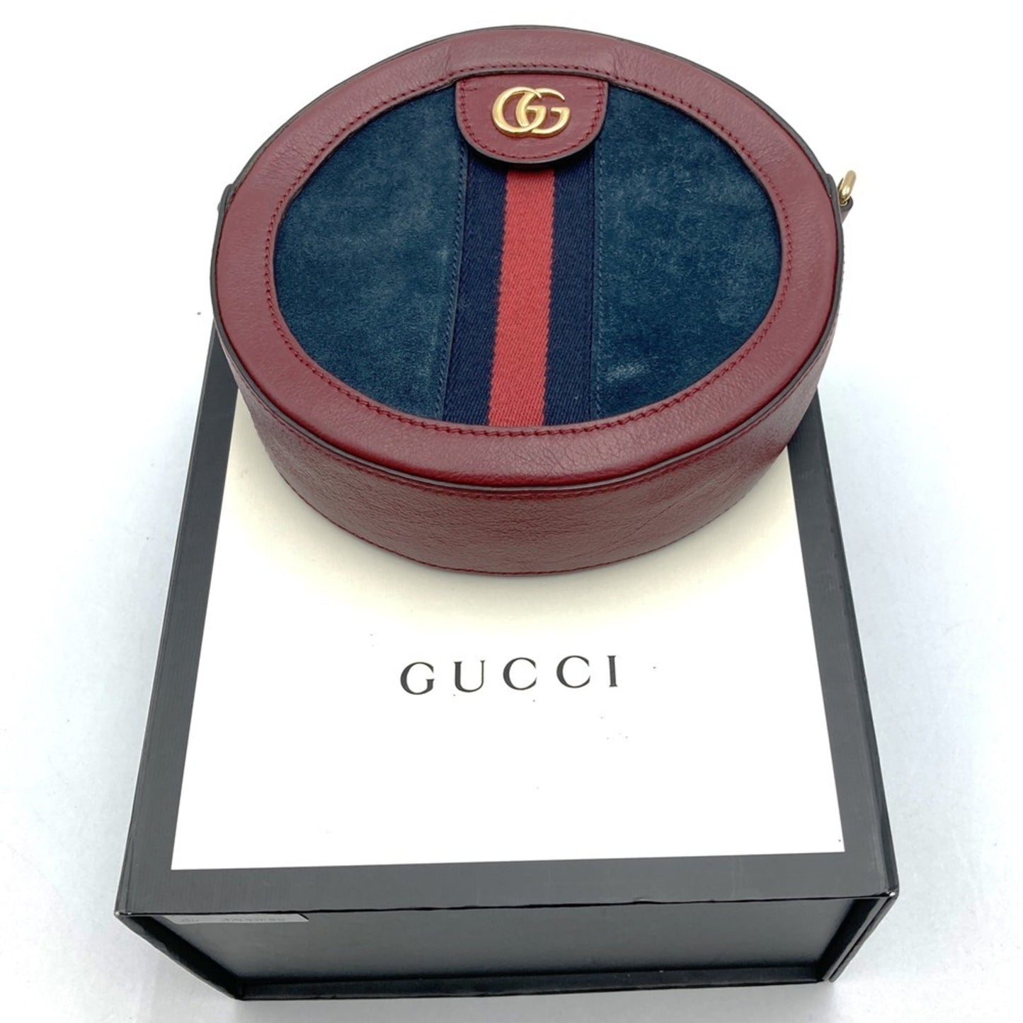 Gucci Gg Marmont Navy Red Color Suede Leather Shoulder Bag ( )