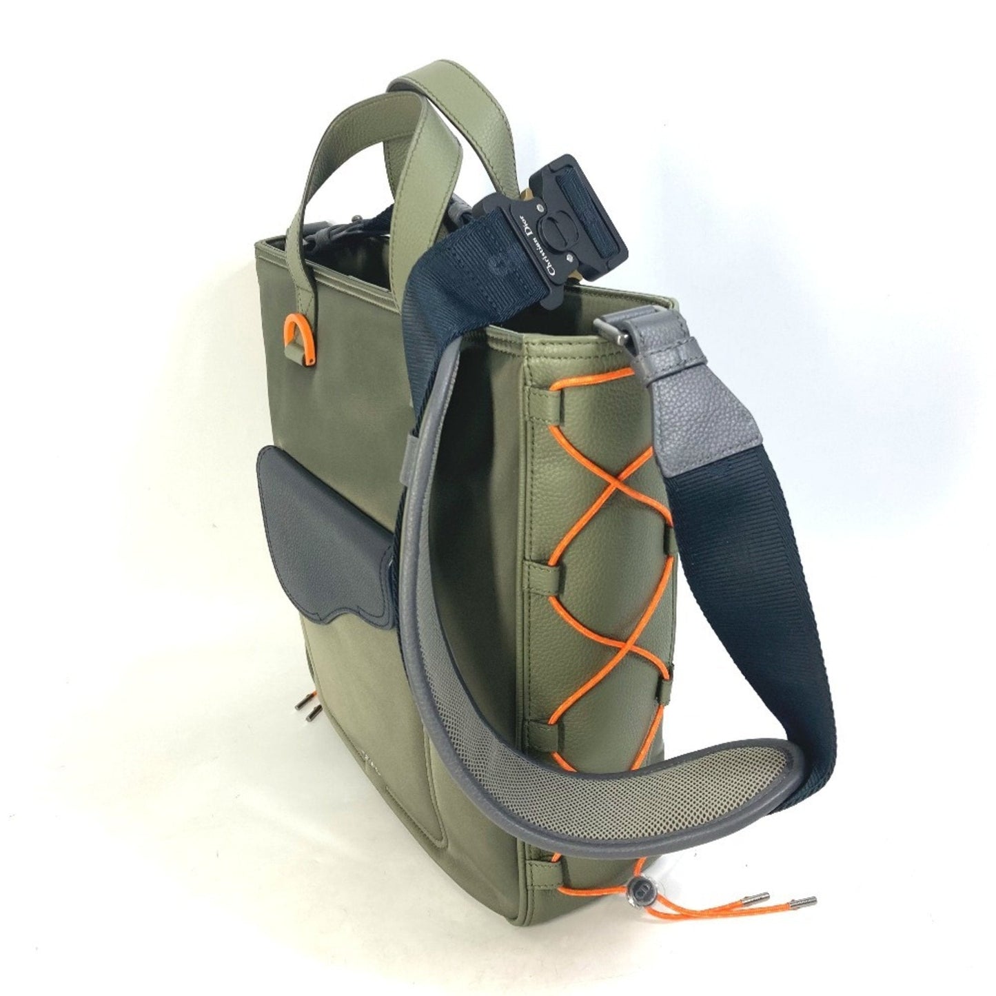 Christian Dior Khaki Orange Nylon Leather Shoulder Bag Tote Bag ()