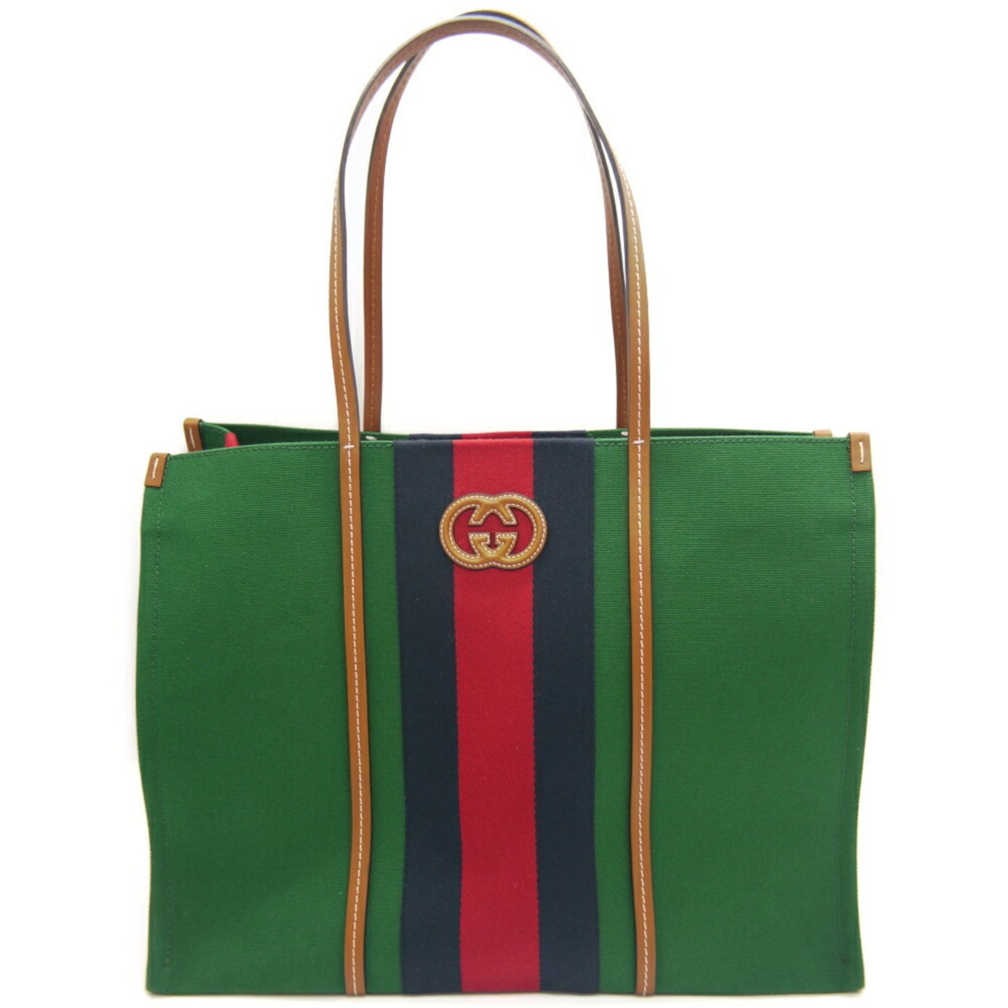 Gucci Green Canvas Leather Shoulder Bag Tote Bag ( )