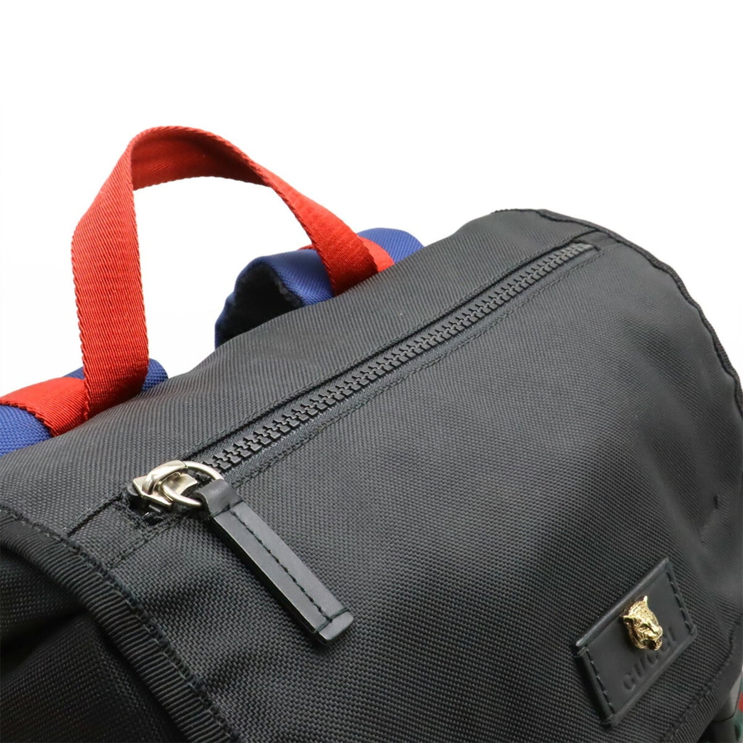 Gucci Black Green Navy Red Color Canvas Leather Backpack ( )