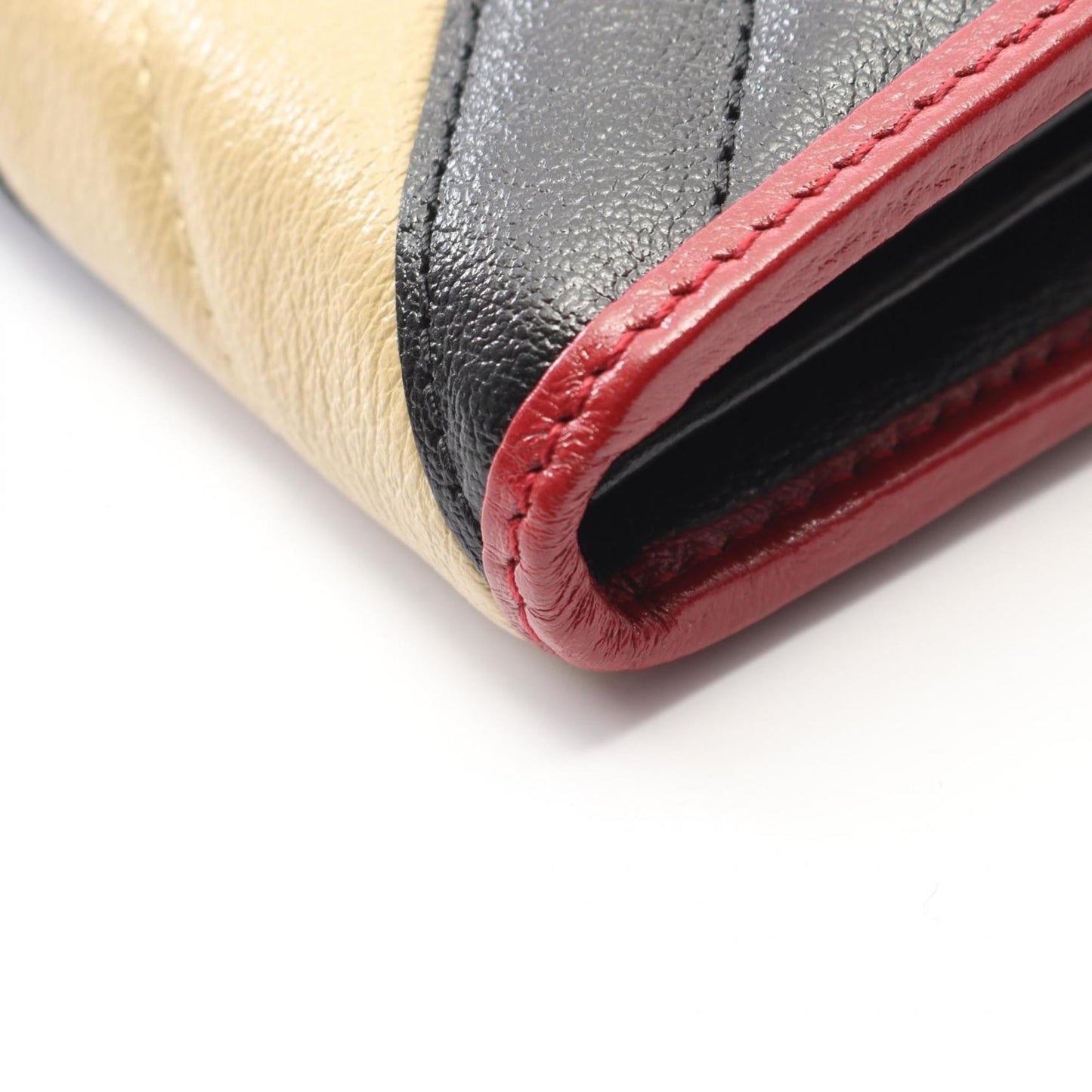 Gucci Beige Black Red Color Leather Long Wallet (Bi-Fold) ( )