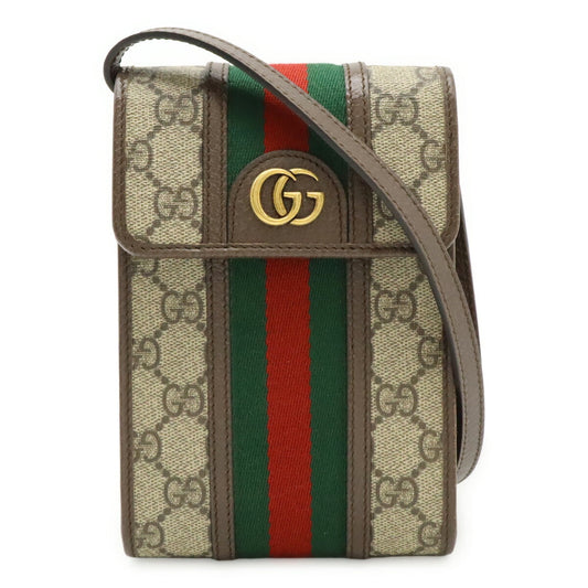Gucci Beige Brown Green Red Color Gg Supreme Canvas Leather Pochette Shoulder Bag ( )